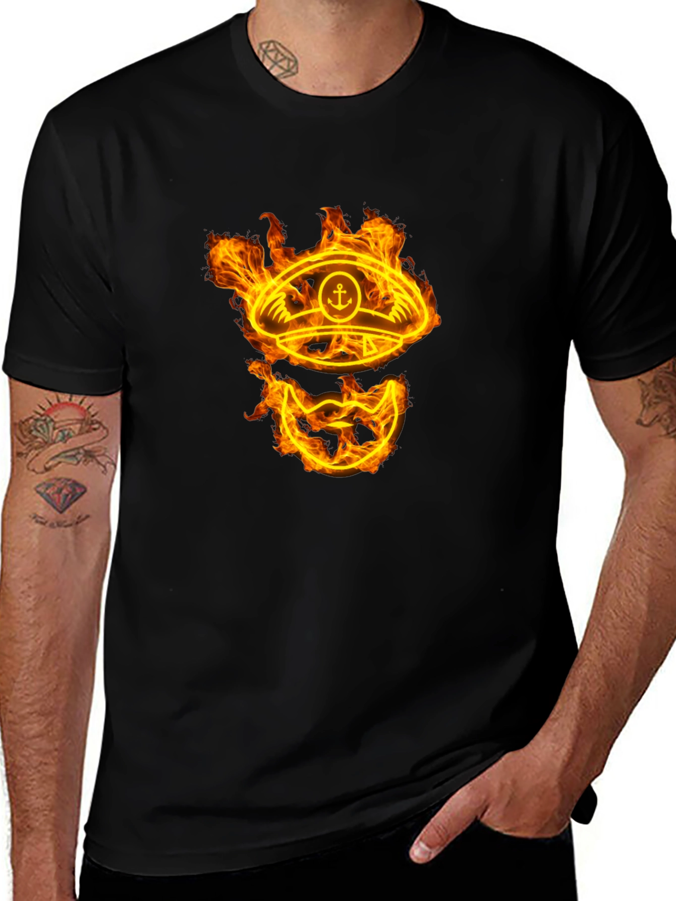 Flaming Captain Hat Graphic T-Shirt - Unique Design