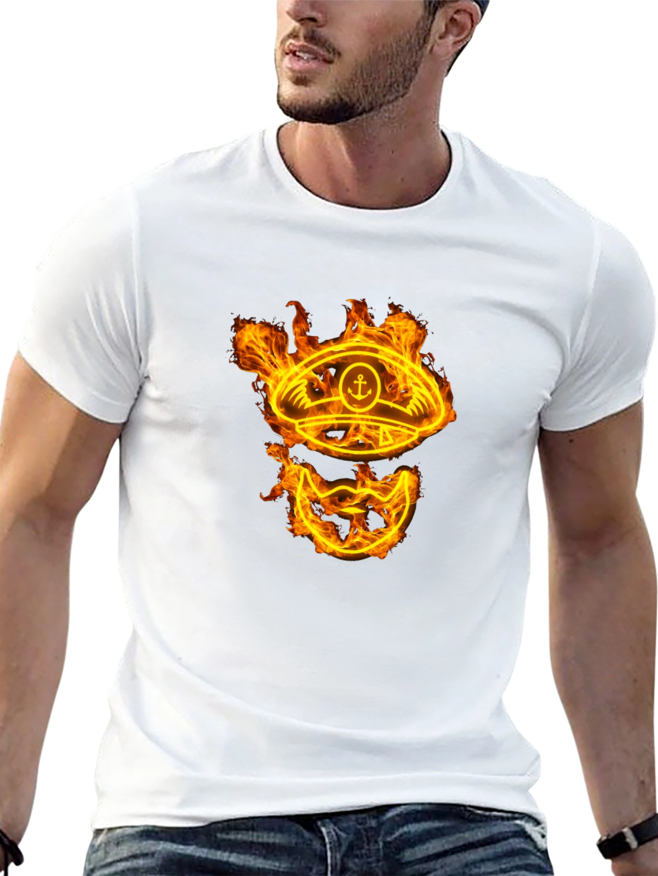 Flaming Captain Hat Graphic T-Shirt - Unique Design