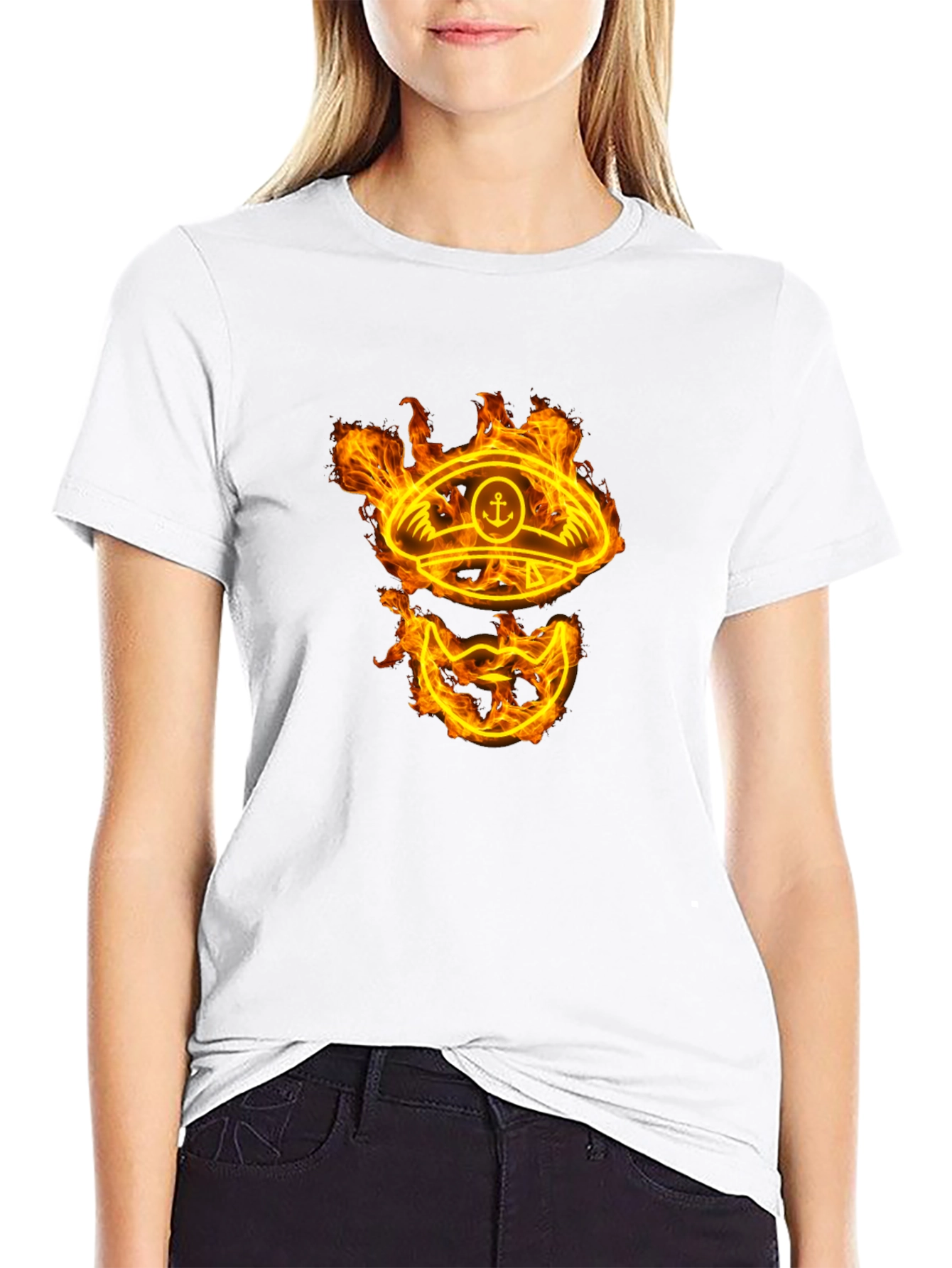 Flaming Captain Hat Graphic T-Shirt - Unique Design