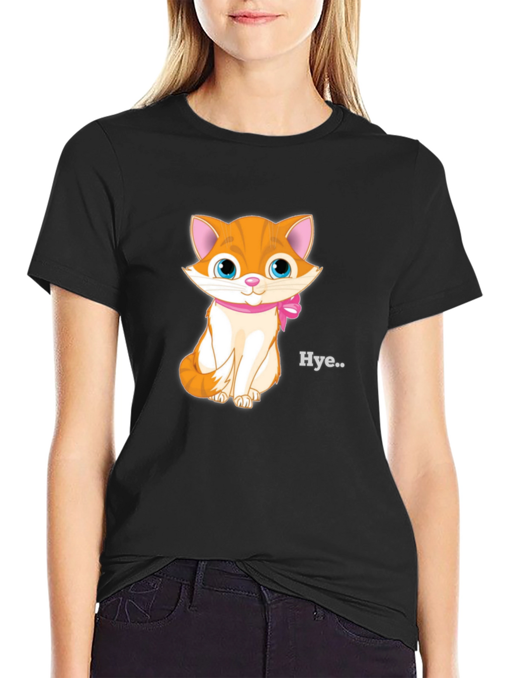 Cute Kitten Graphic Tee - Black