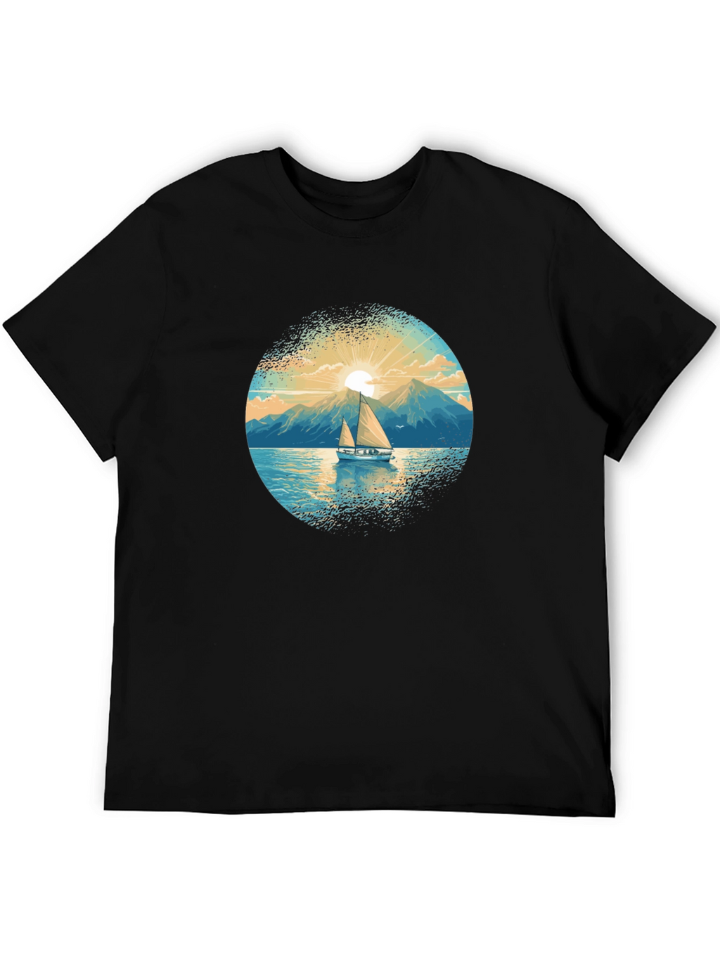 Sailboat Graphic Tee - Black Cotton Shirt