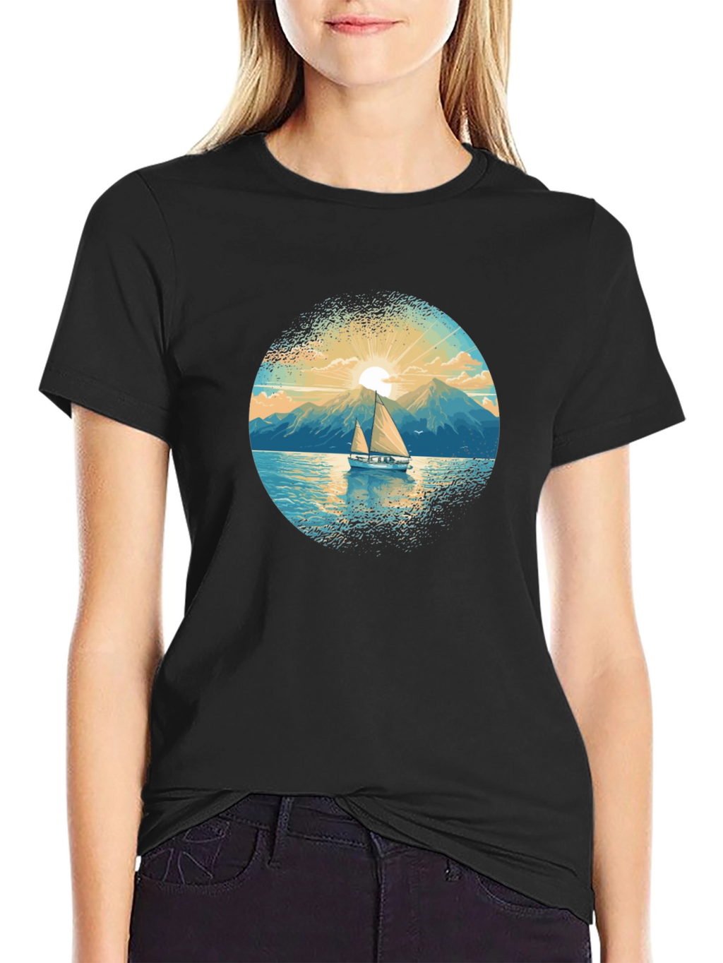 Sailboat Graphic Tee - Black Cotton Shirt