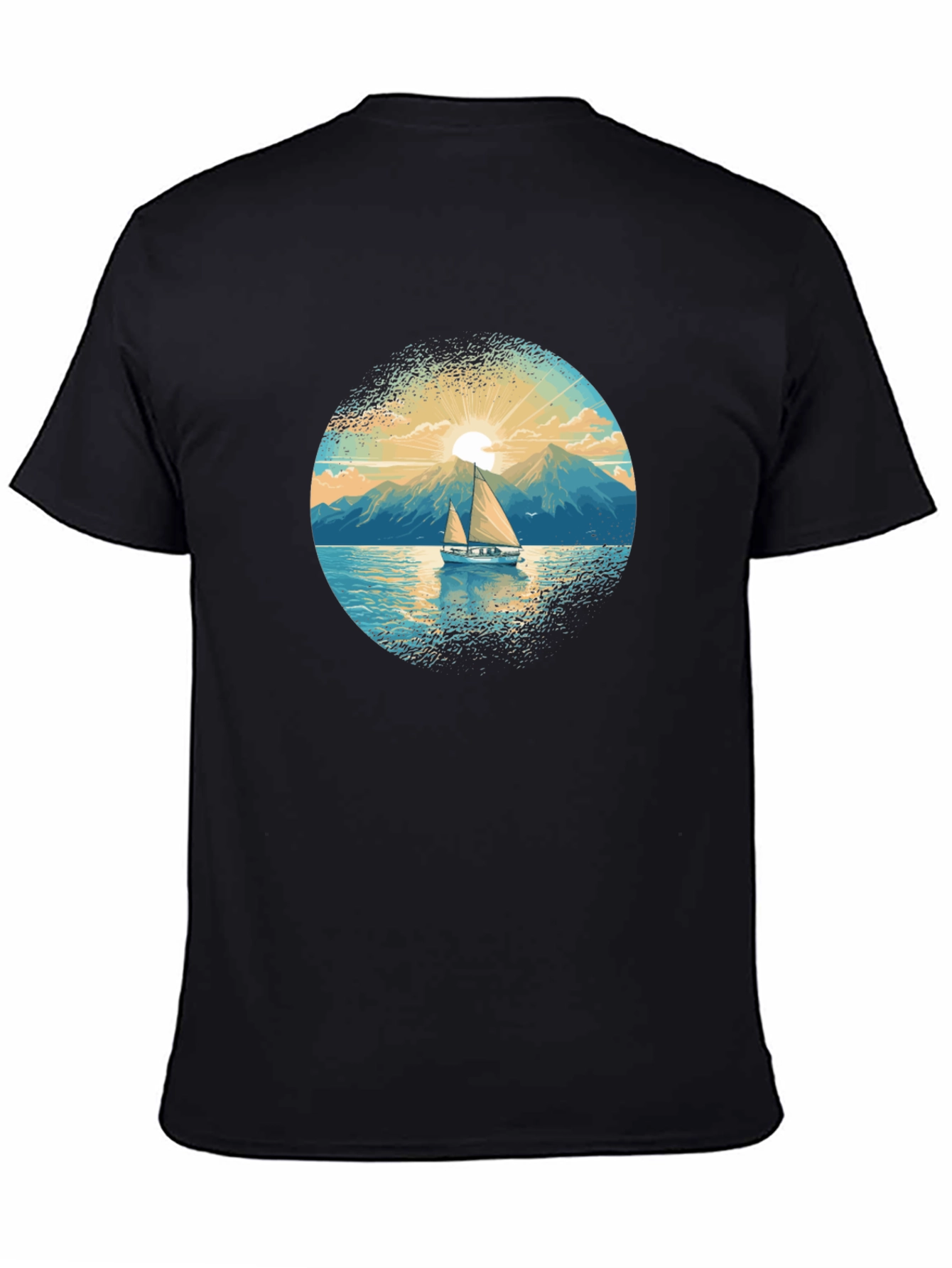 Sailboat Graphic Tee - Black Cotton Shirt