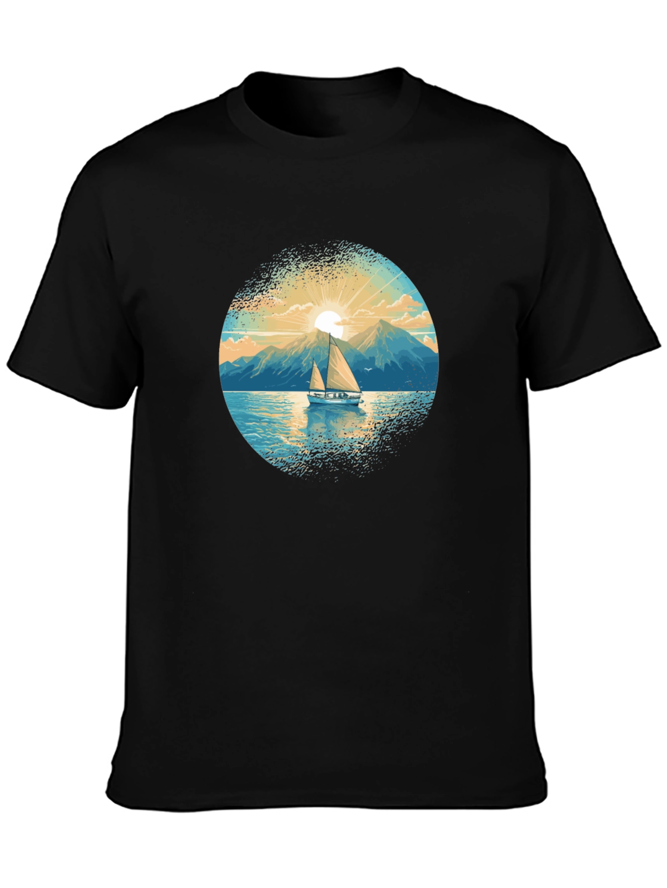 Sailboat Graphic Tee - Black Cotton Shirt
