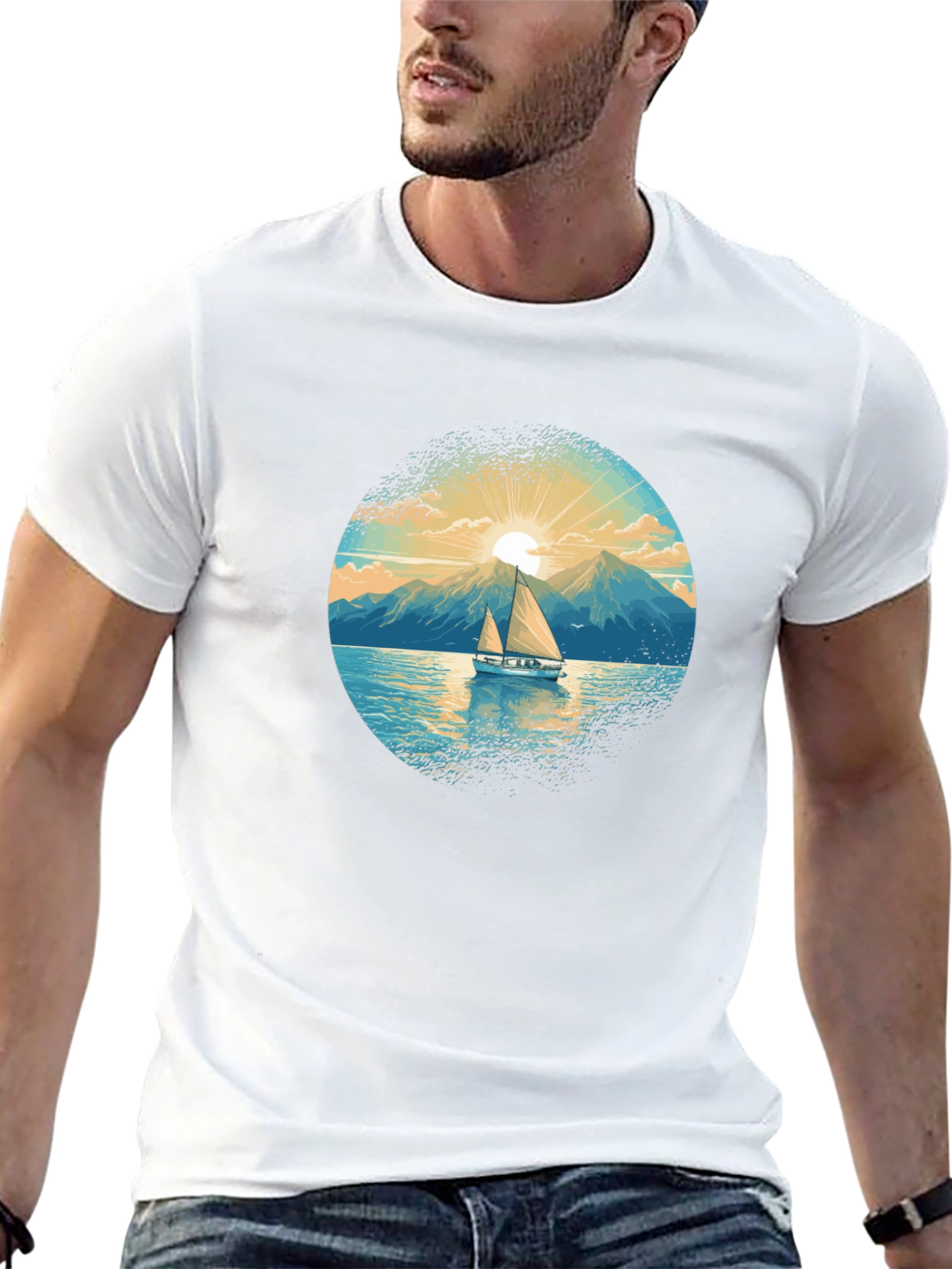 Sailboat Graphic Tee - Black Cotton Shirt
