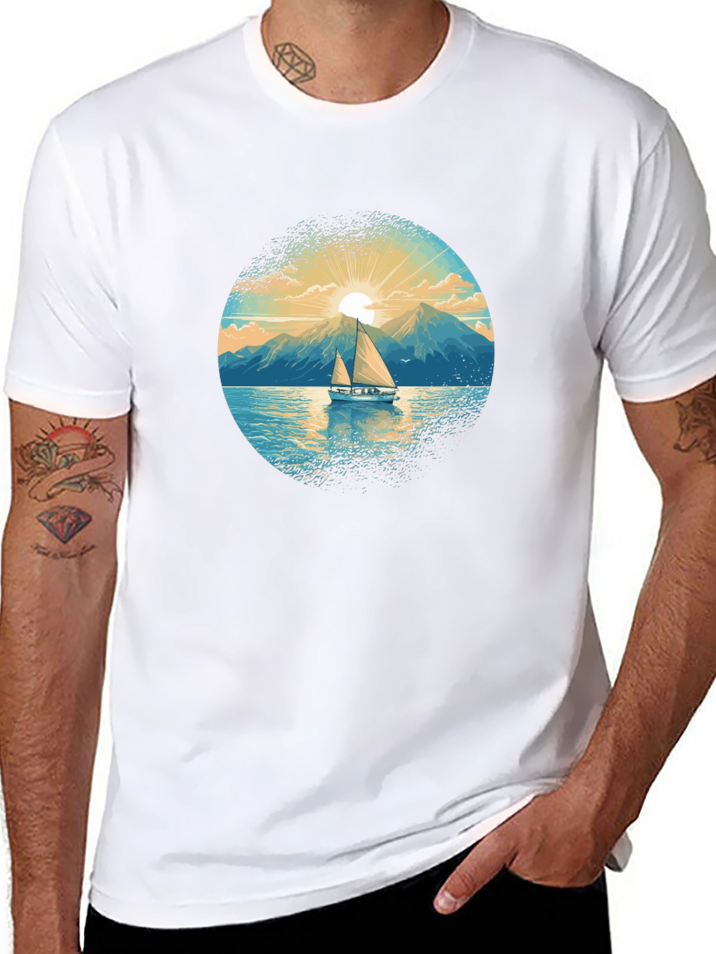 Sailboat Graphic Tee - Black Cotton Shirt