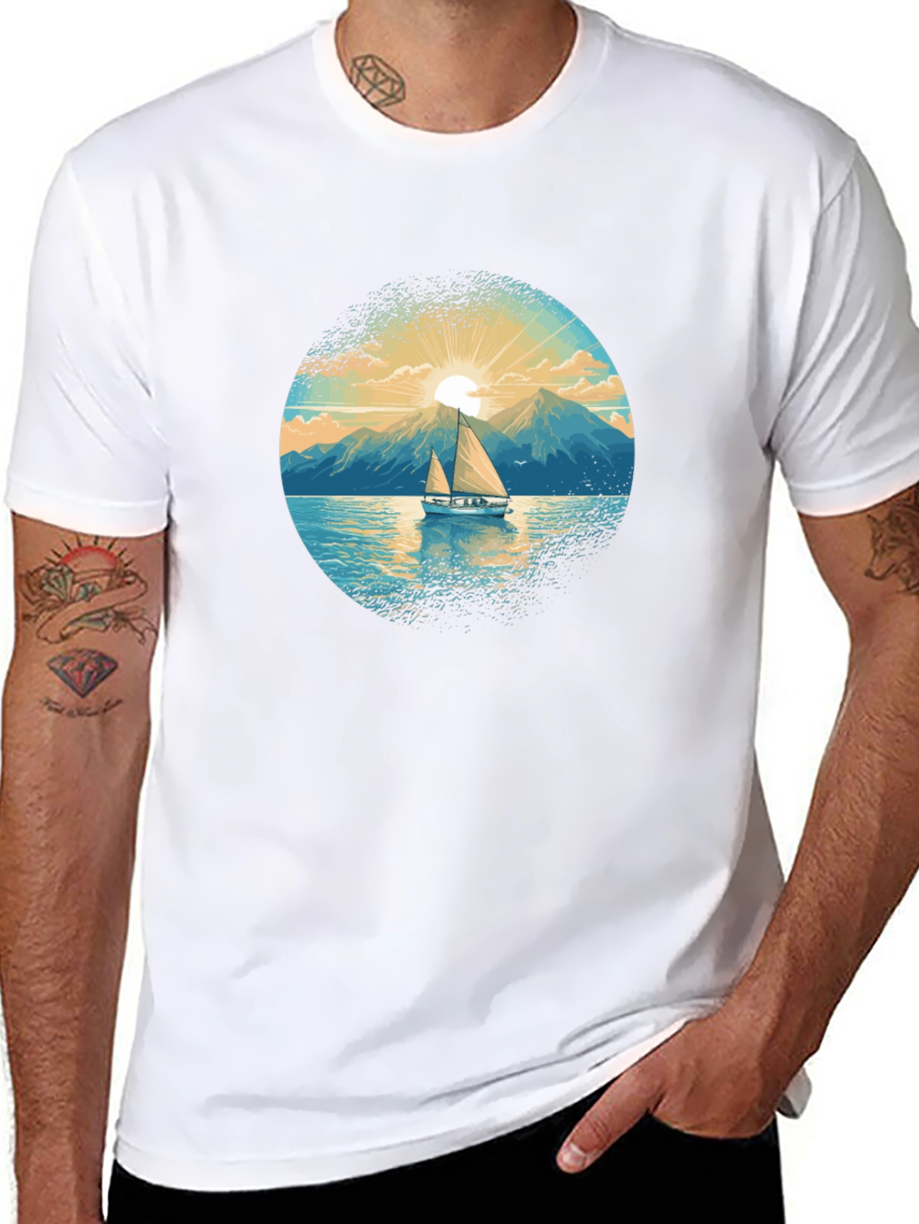 Sailboat Graphic Tee - Black Cotton Shirt