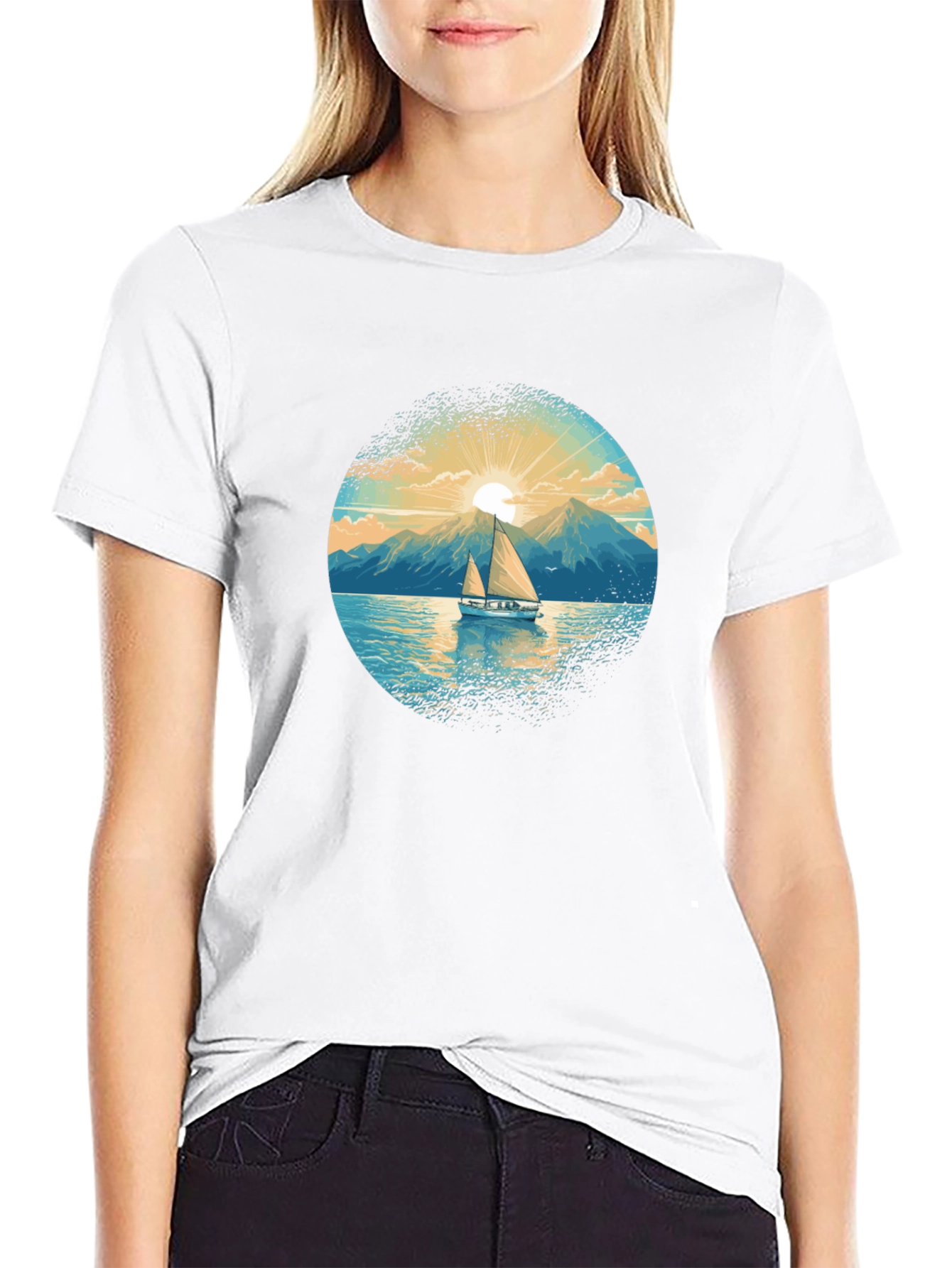 Sailboat Graphic Tee - Black Cotton Shirt