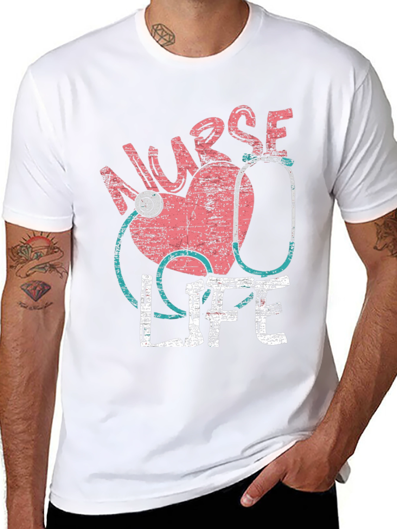 Nurse Life Graphic T-Shirt - Heart Stethoscope Design