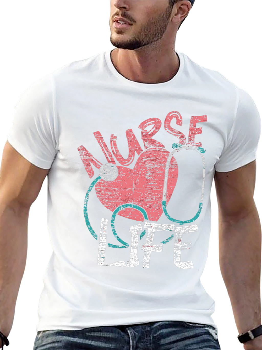 Nurse Life Graphic T-Shirt - Heart Stethoscope Design