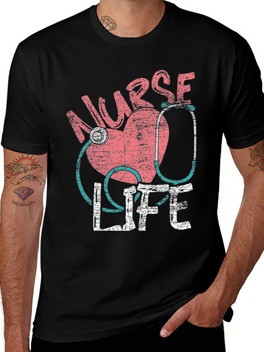 Nurse Life Graphic T-Shirt - Heart Stethoscope Design