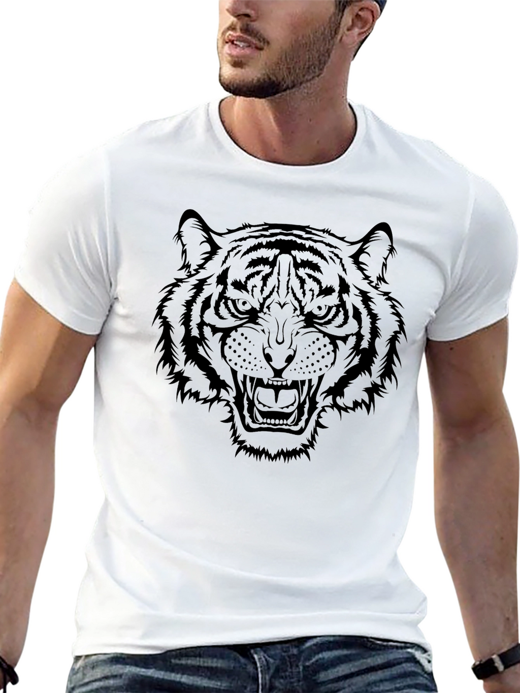 Mens Black Tiger Graphic T-Shirt