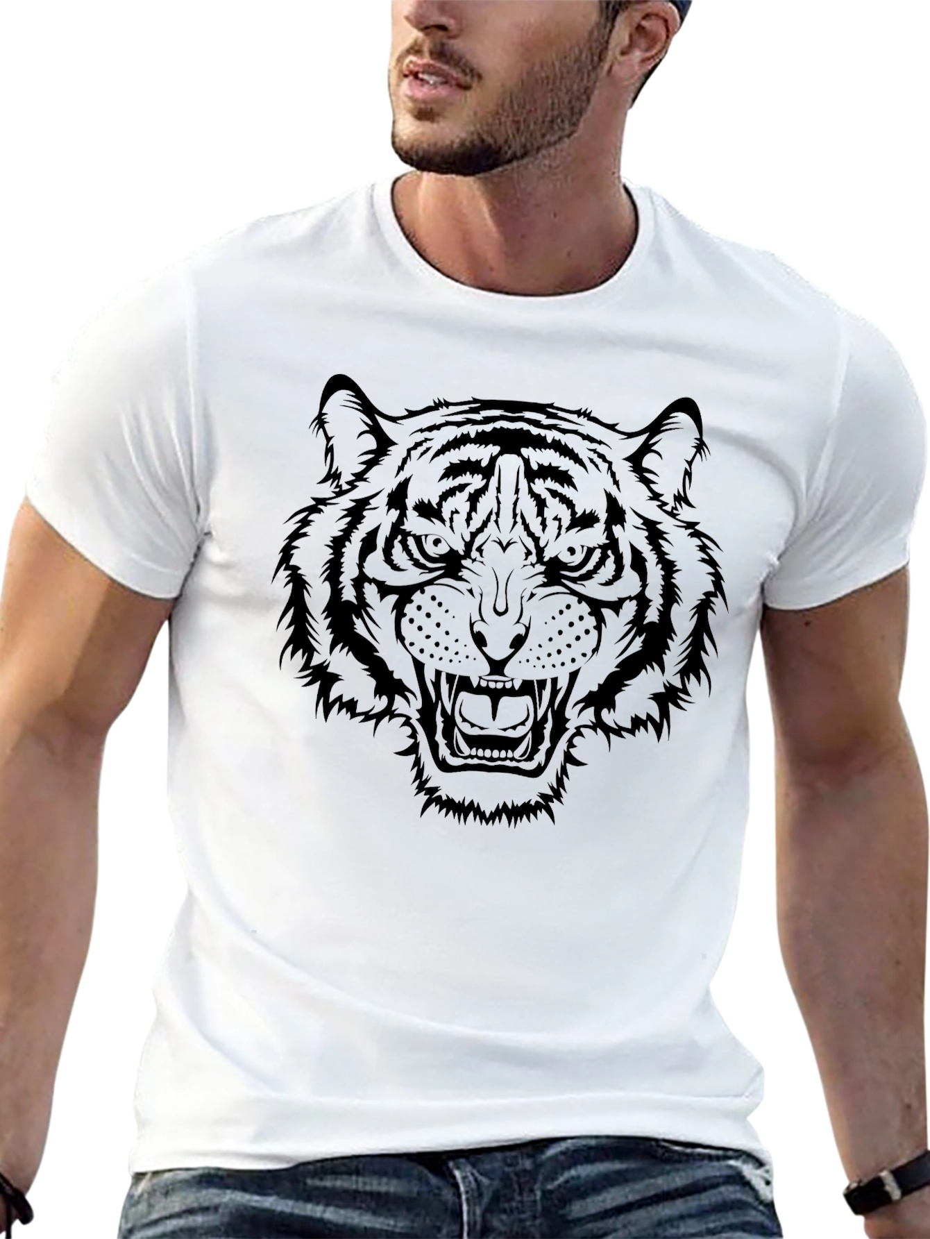 Mens Black Tiger Graphic T-Shirt