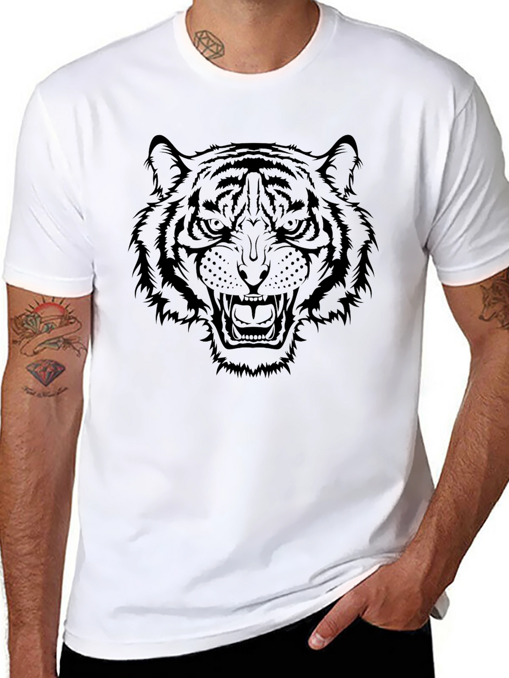 Mens Black Tiger Graphic T-Shirt
