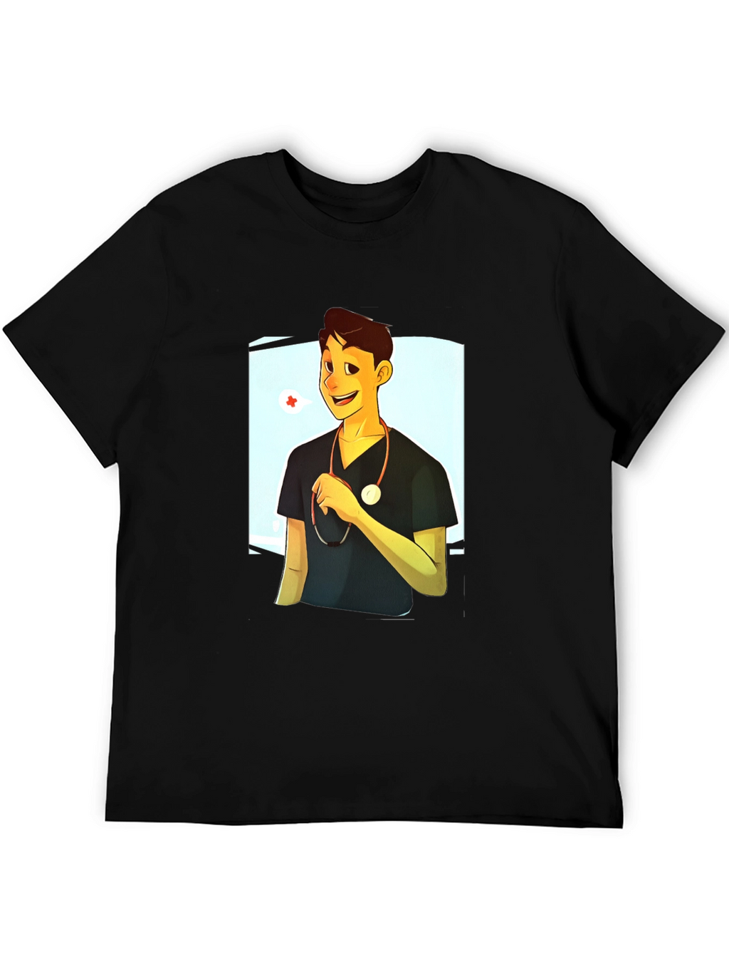 Cartoon Doctor Graphic Black T-Shirt