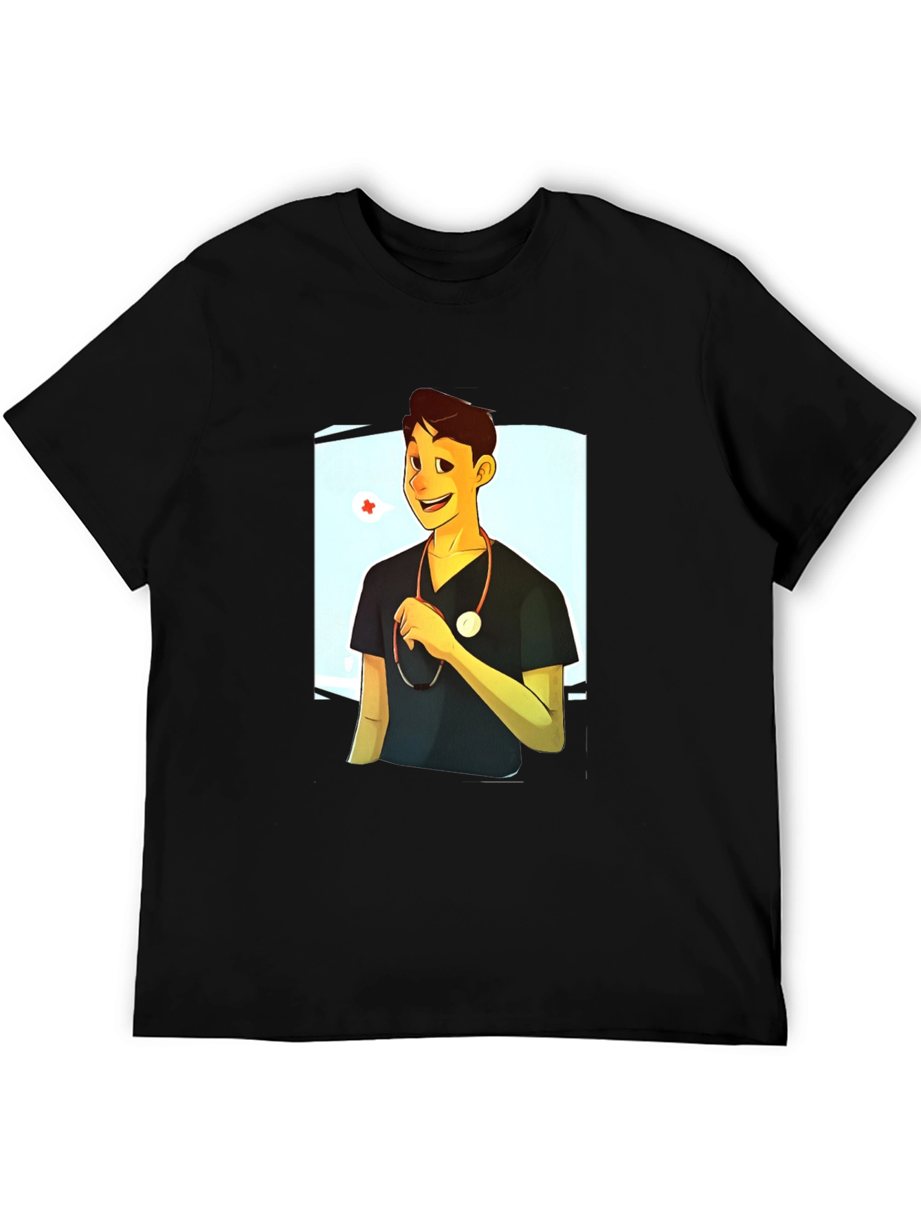 Cartoon Doctor Graphic Black T-Shirt