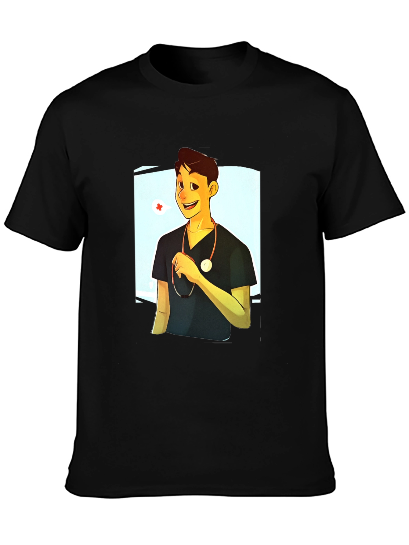 Cartoon Doctor Graphic Black T-Shirt
