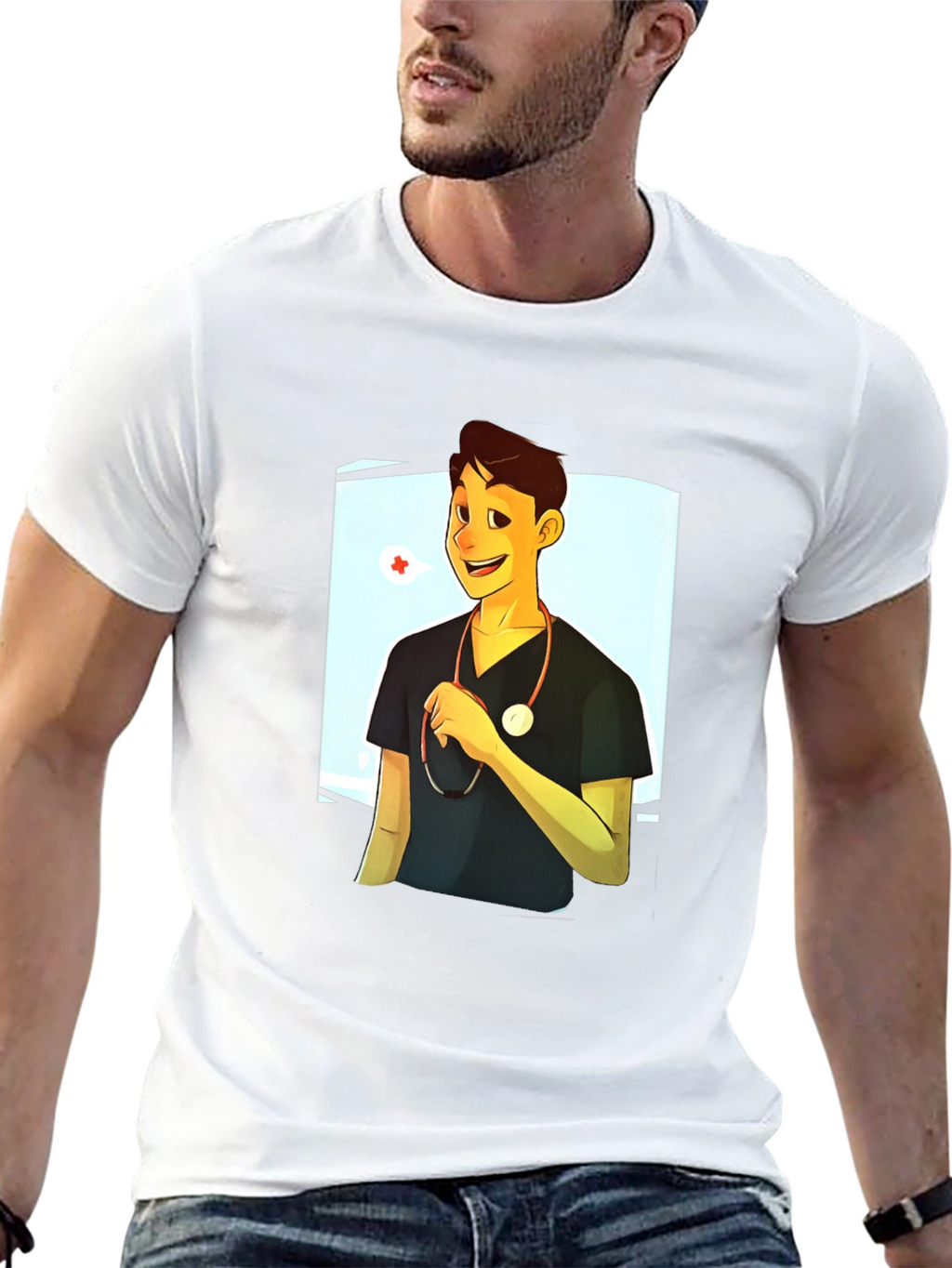 Cartoon Doctor Graphic Black T-Shirt