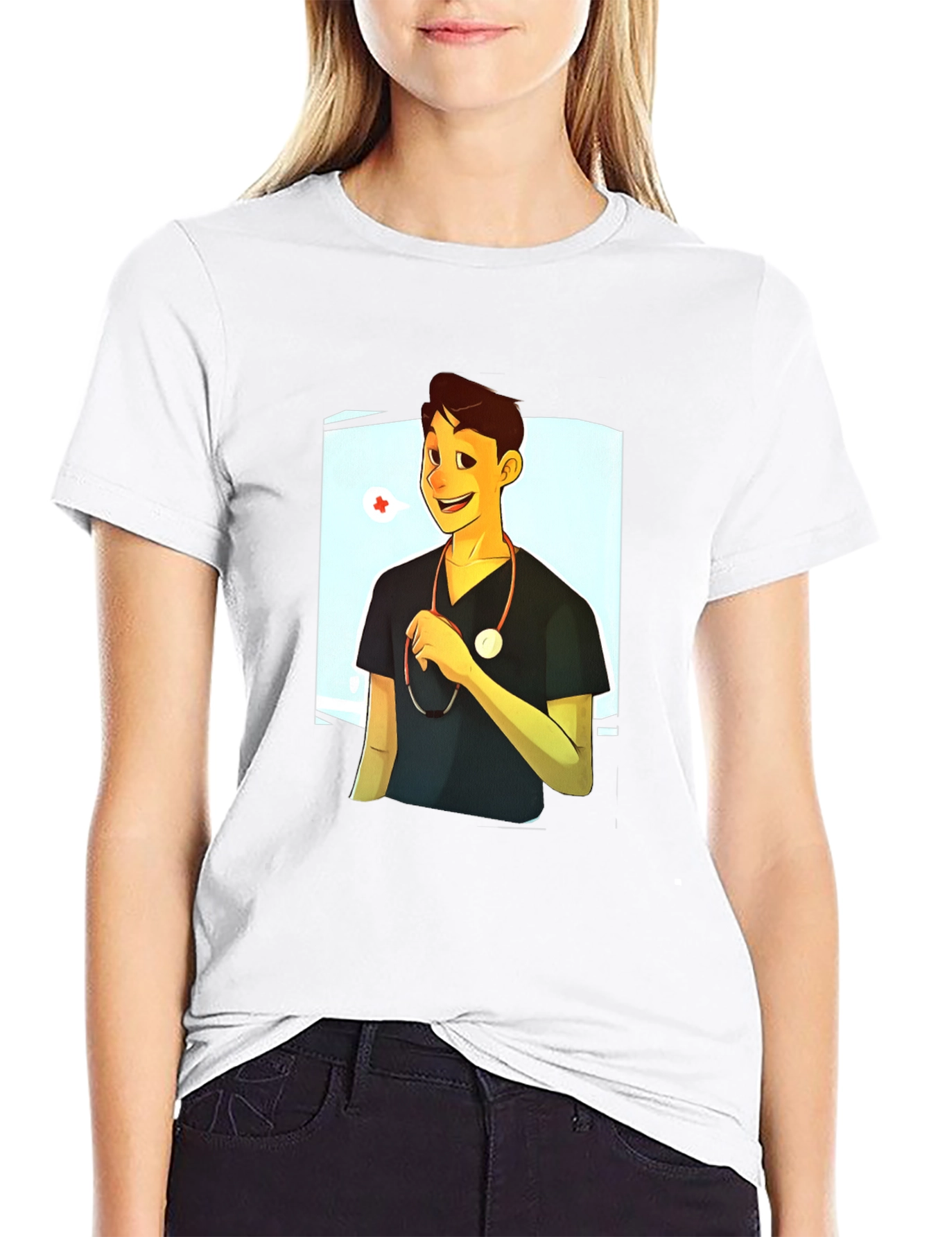 Cartoon Doctor Graphic Black T-Shirt