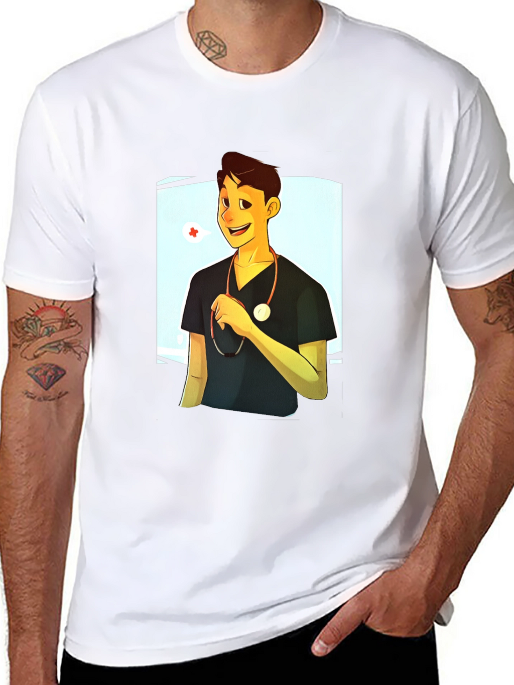 Cartoon Doctor Graphic Black T-Shirt