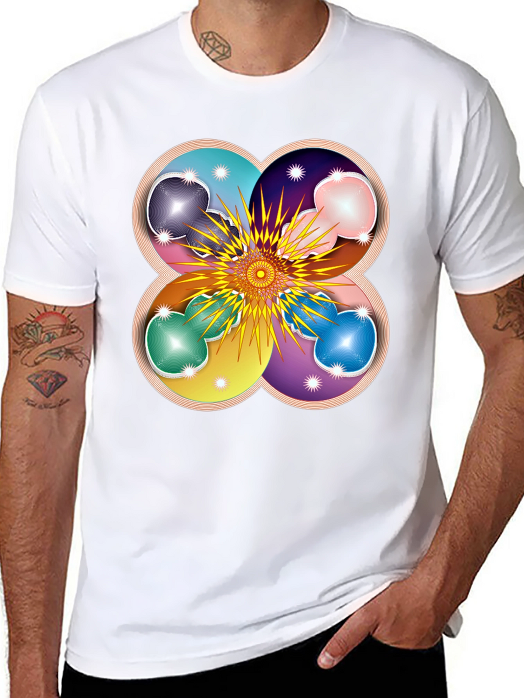 Geometric Flower Mandala Black T-Shirt
