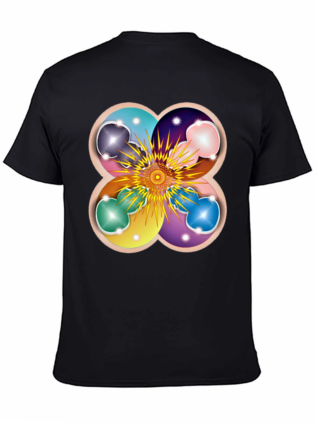 Geometric Flower Mandala Black T-Shirt
