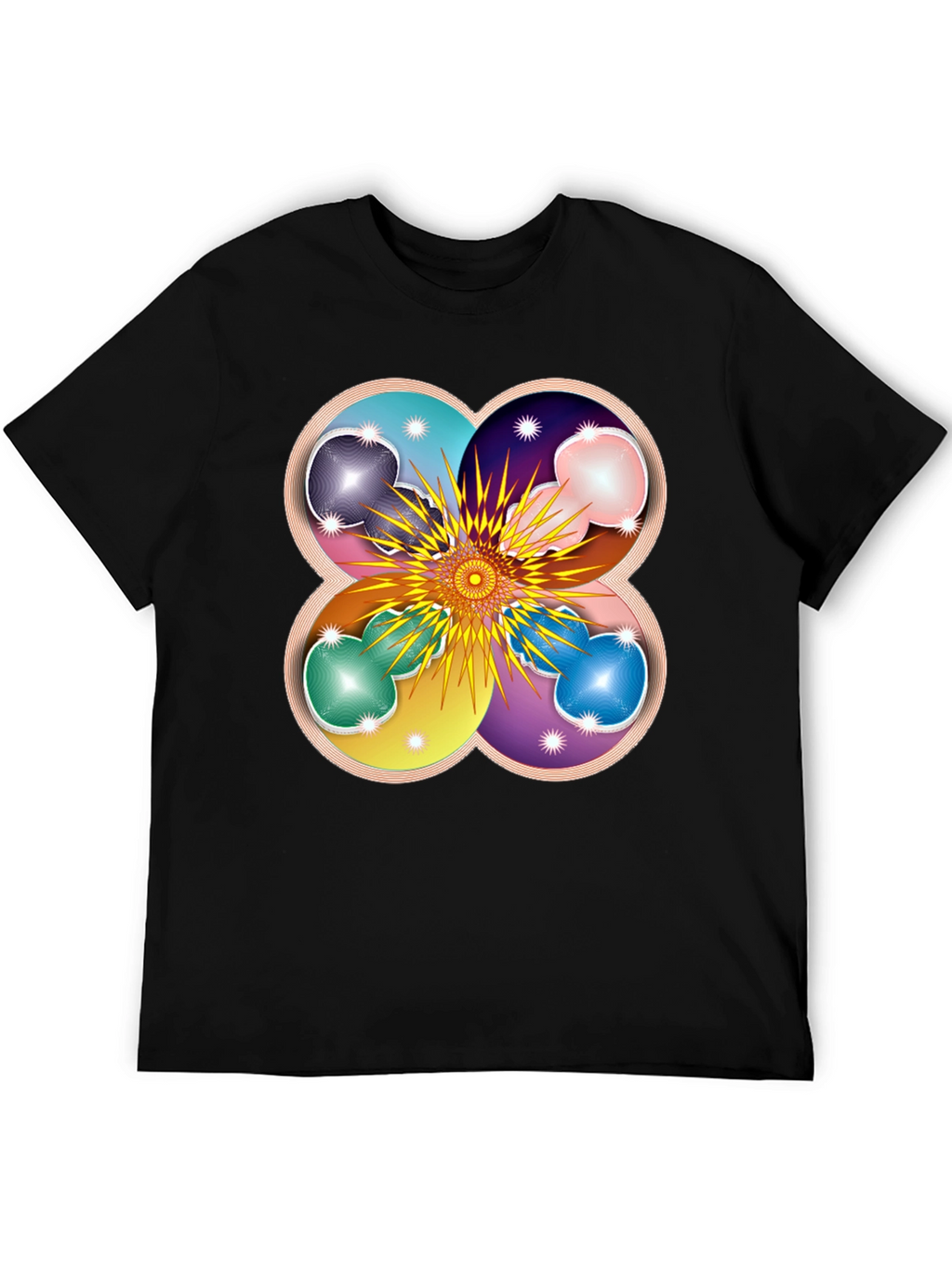 Geometric Flower Mandala Black T-Shirt