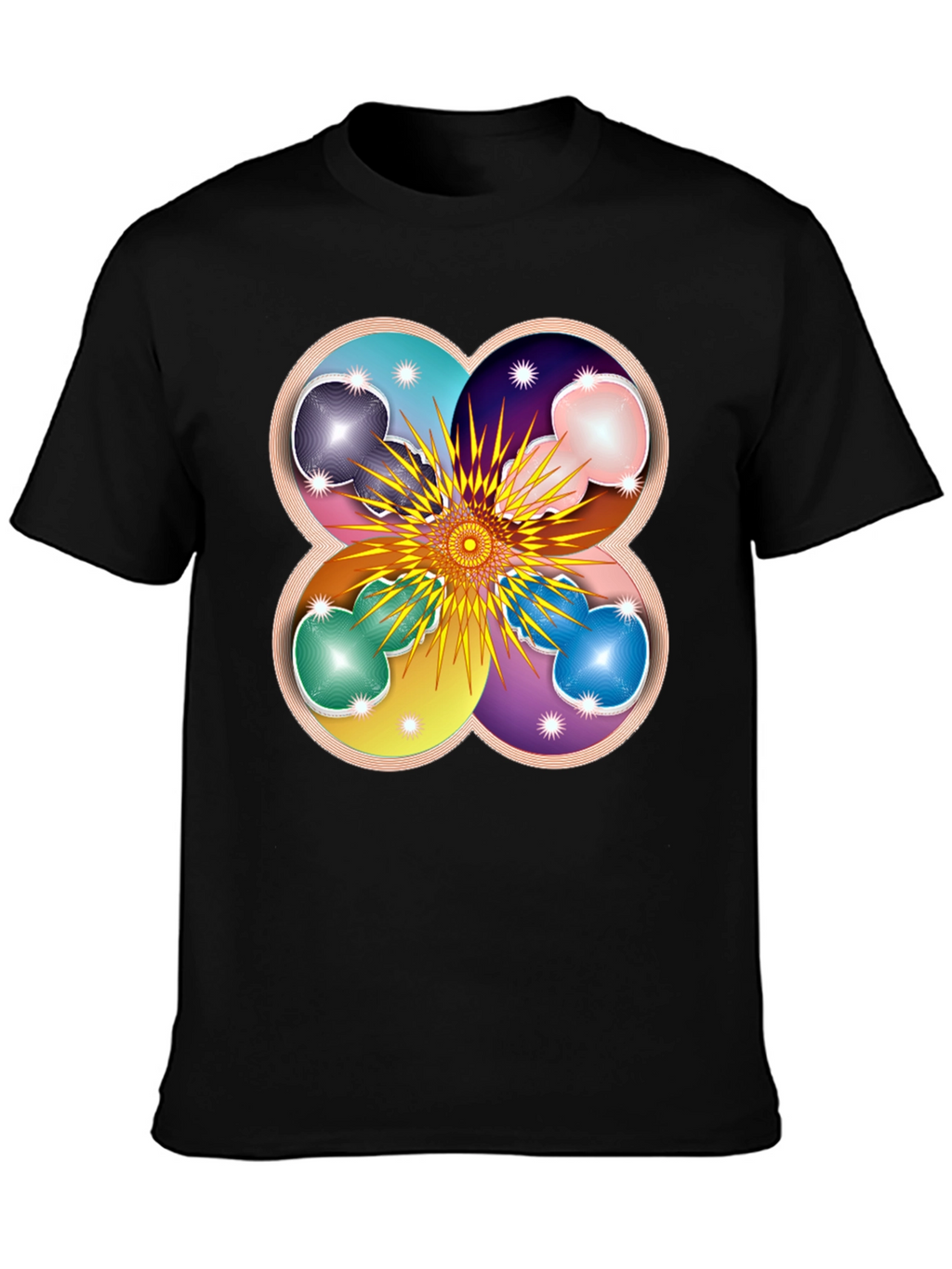 Geometric Flower Mandala Black T-Shirt