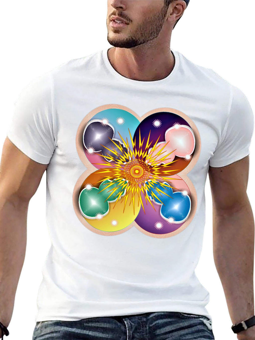 Geometric Flower Mandala Black T-Shirt