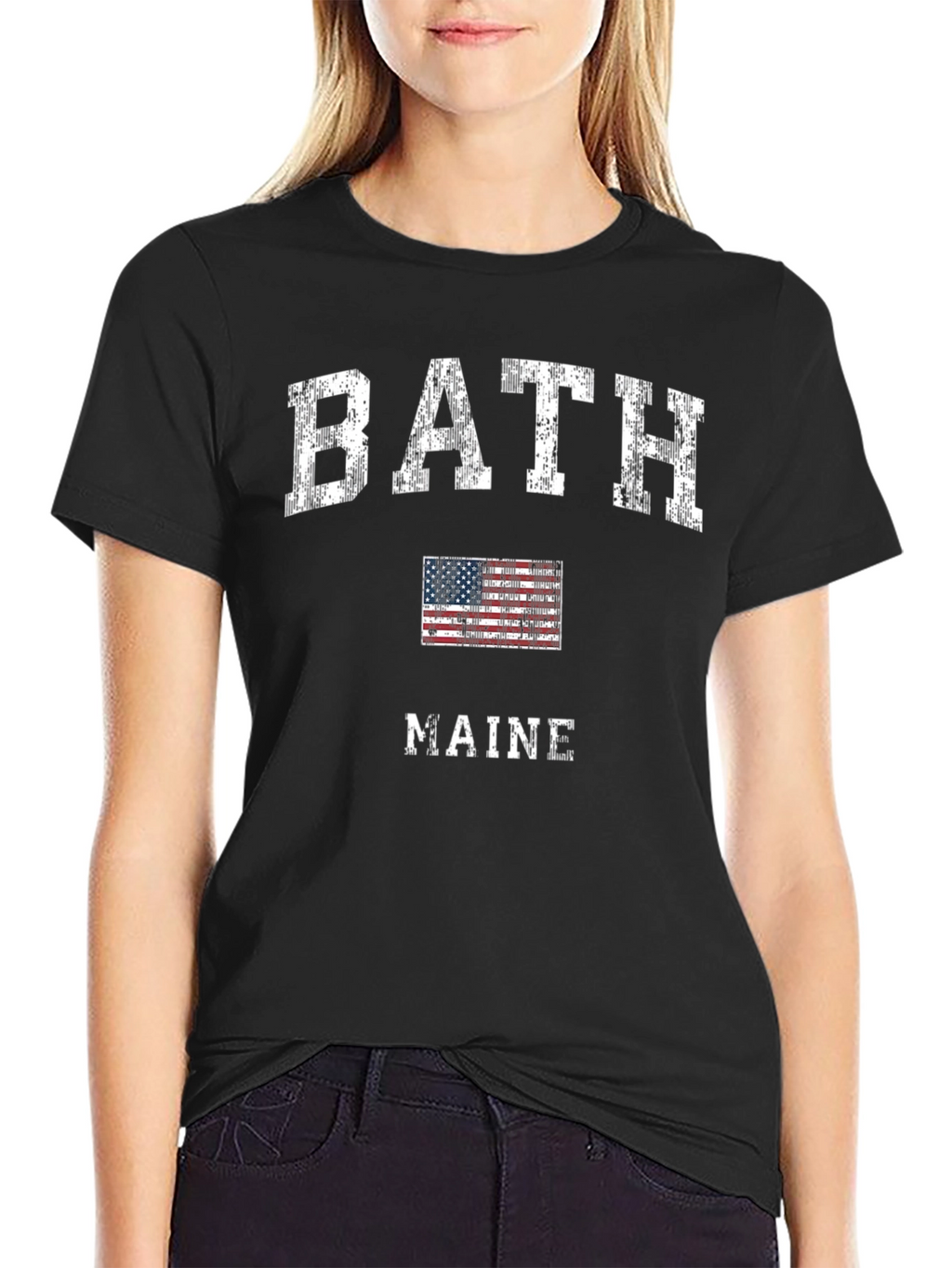 Bath Maine USA Flag Graphic T-Shirt