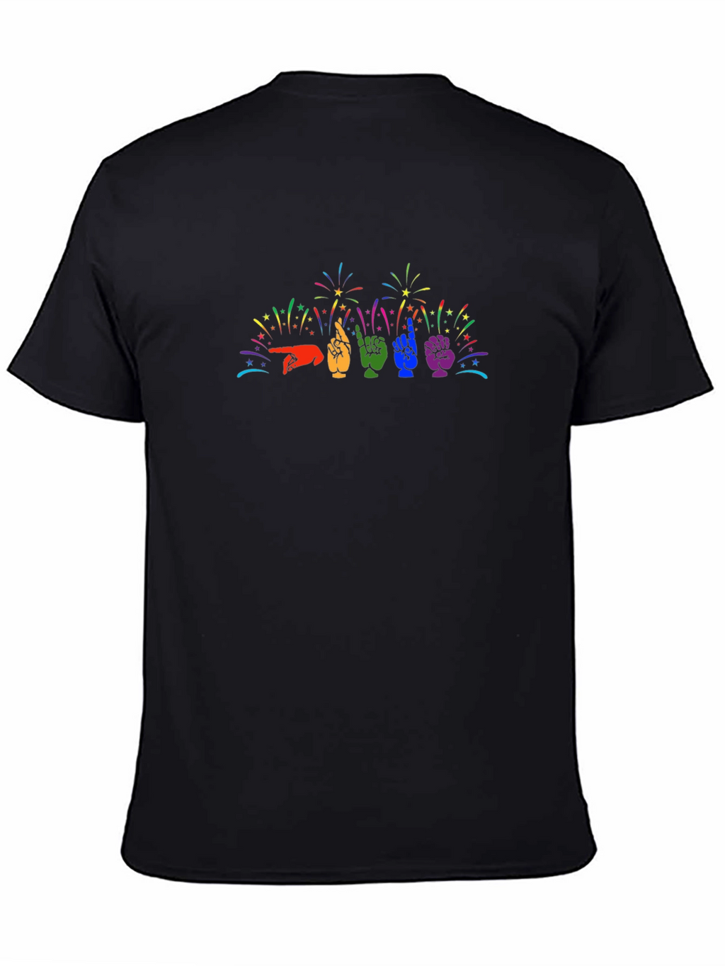 Pride ASL Hand Sign Fireworks Graphic Tee