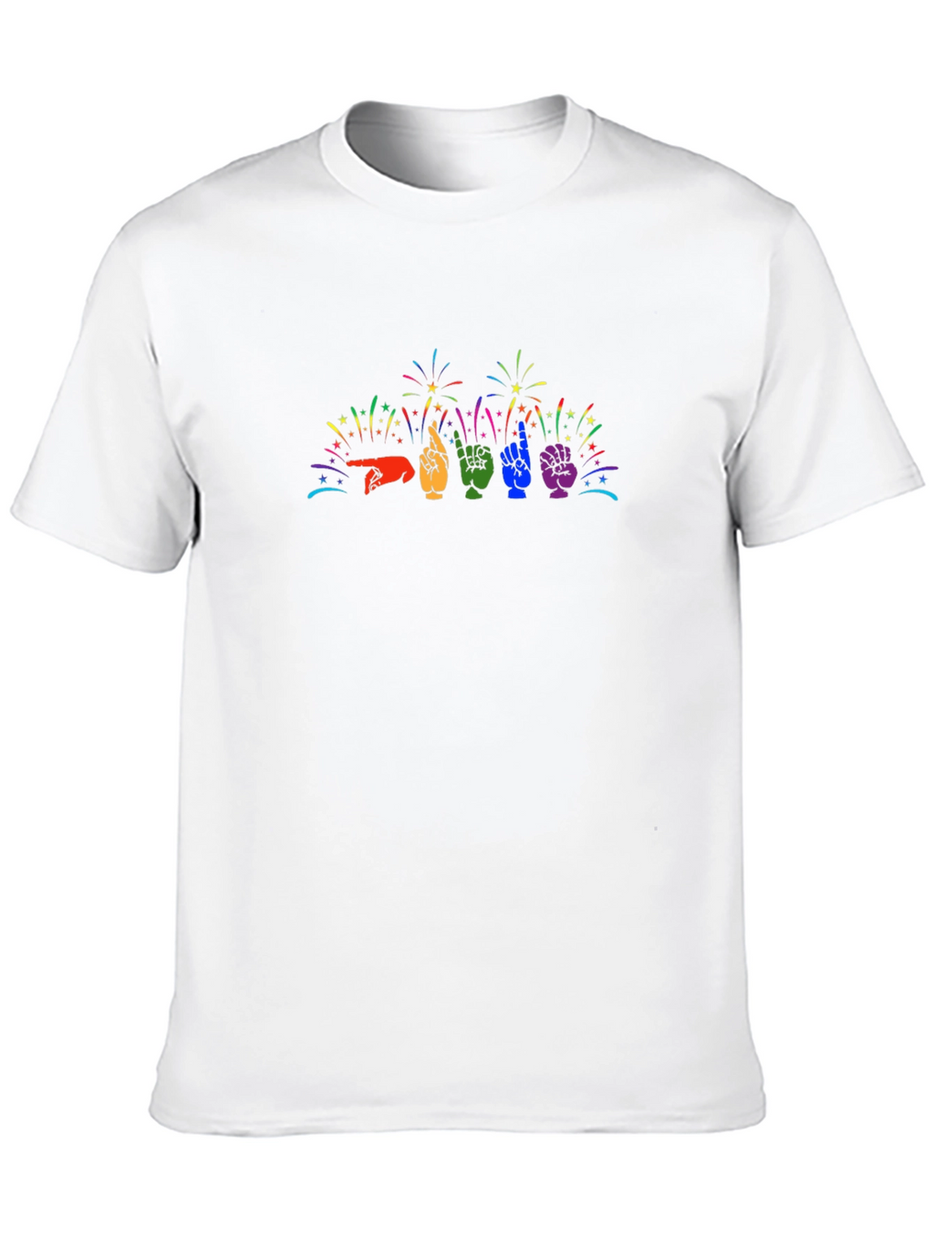 Pride ASL Hand Sign Fireworks Graphic Tee