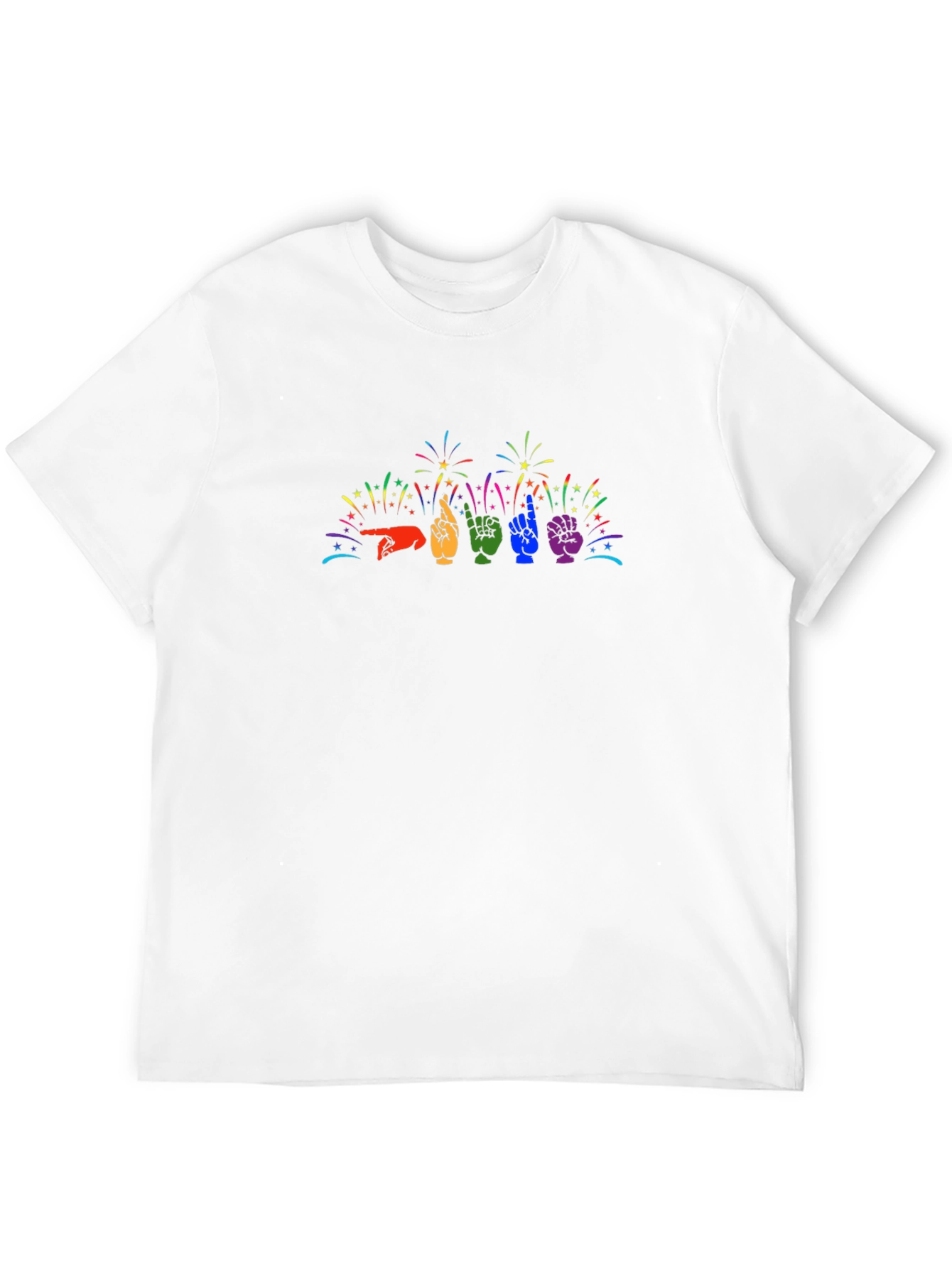 Pride ASL Hand Sign Fireworks Graphic Tee