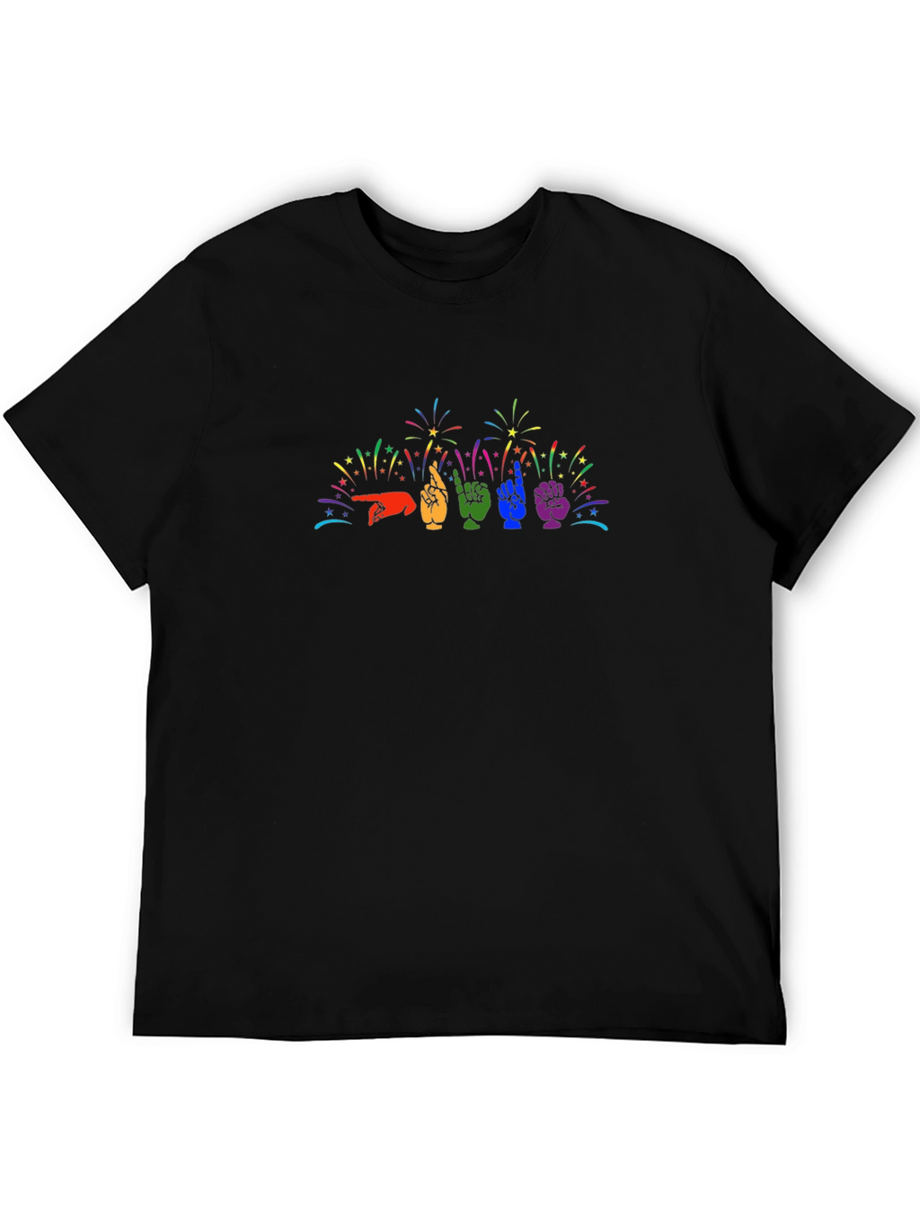Pride ASL Hand Sign Fireworks Graphic Tee