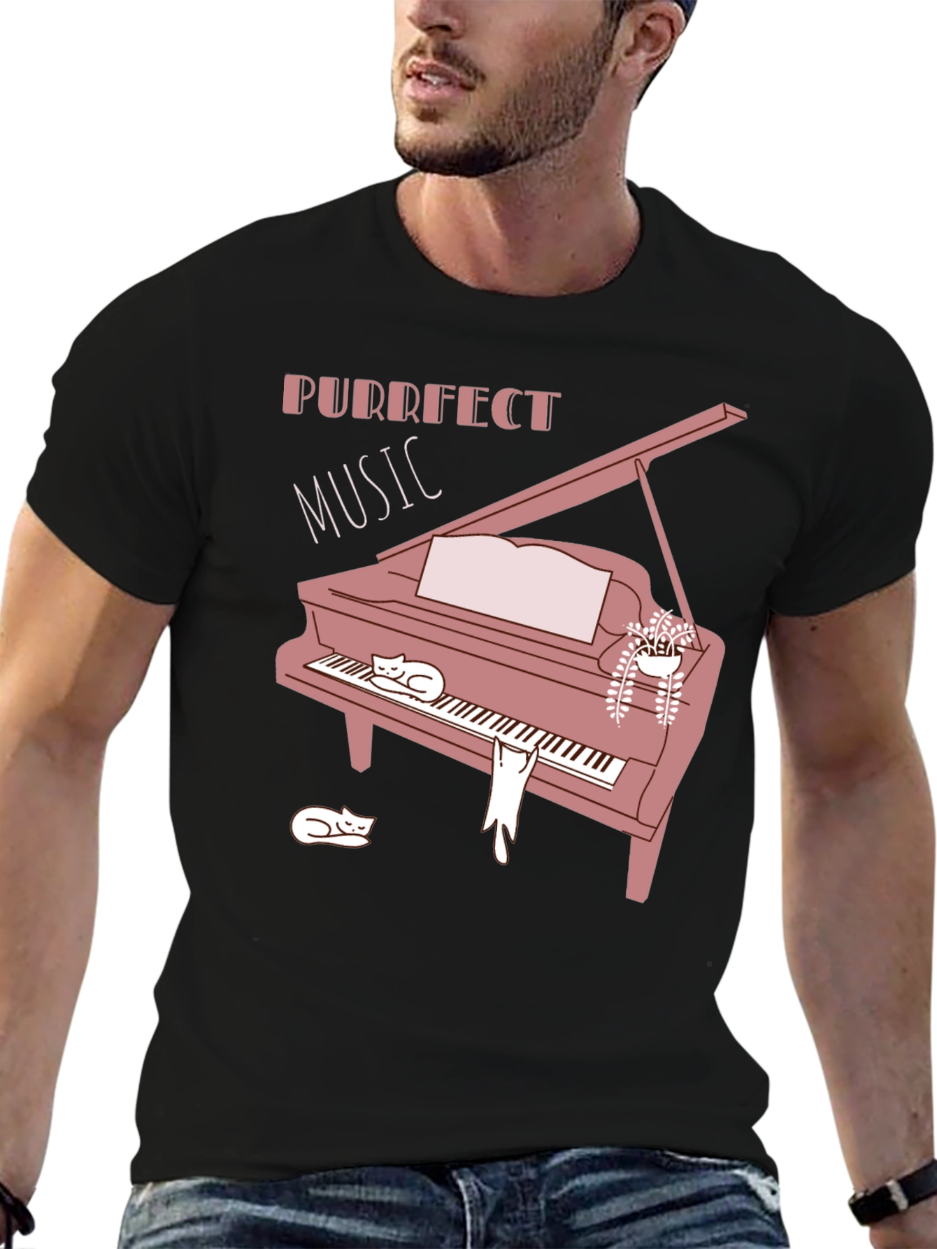 Purrfect Music Cat Piano T-Shirt - Soft Cotton Blend
