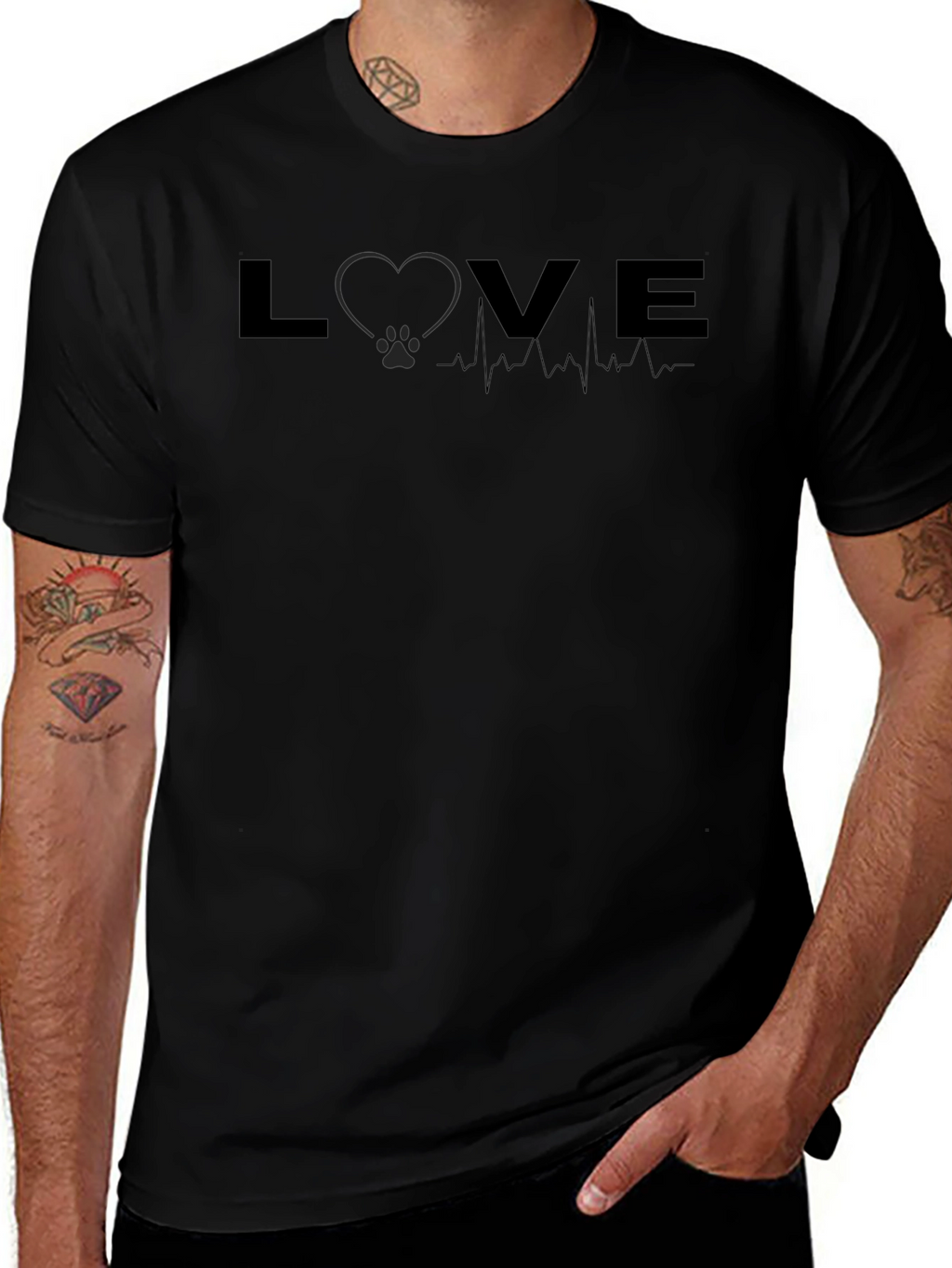 Love Heartbeat Pet Paw Print Graphic T-Shirt
