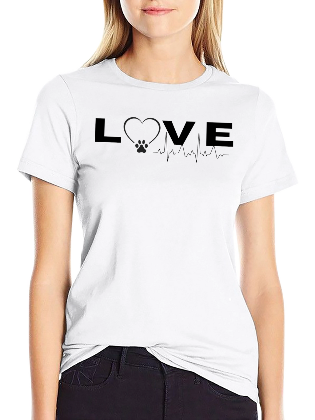 Love Heartbeat Pet Paw Print Graphic T-Shirt