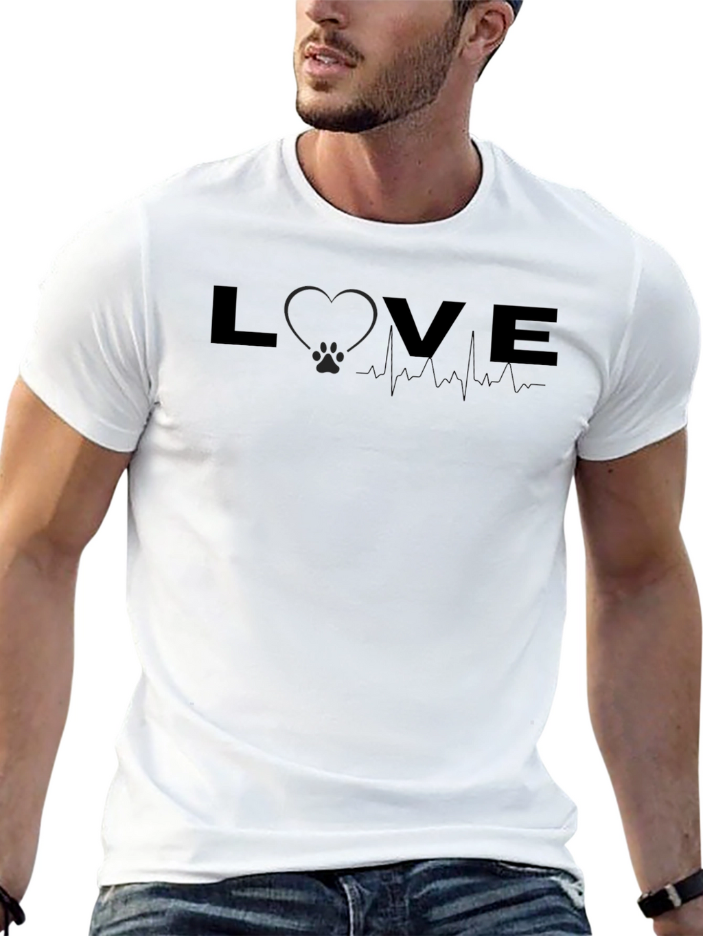 Love Heartbeat Pet Paw Print Graphic T-Shirt