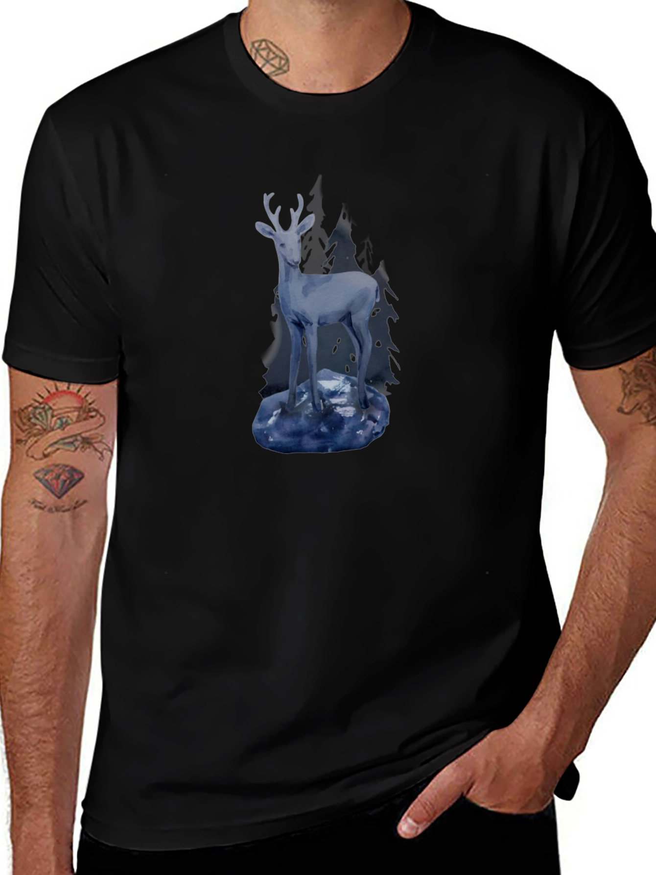 Mens Black Deer Graphic Tee