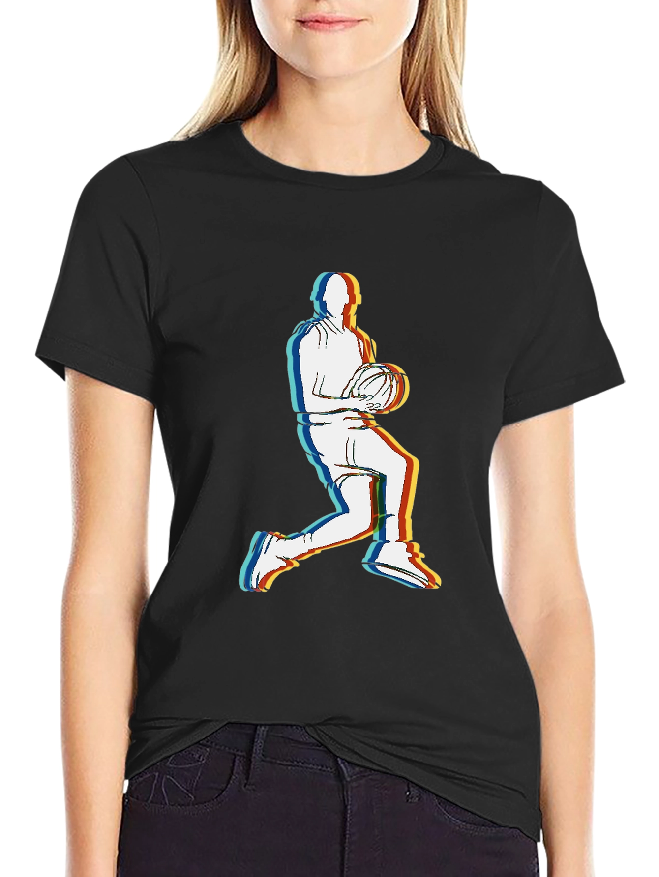 Retro Basketball Player Graphic Tee - Black