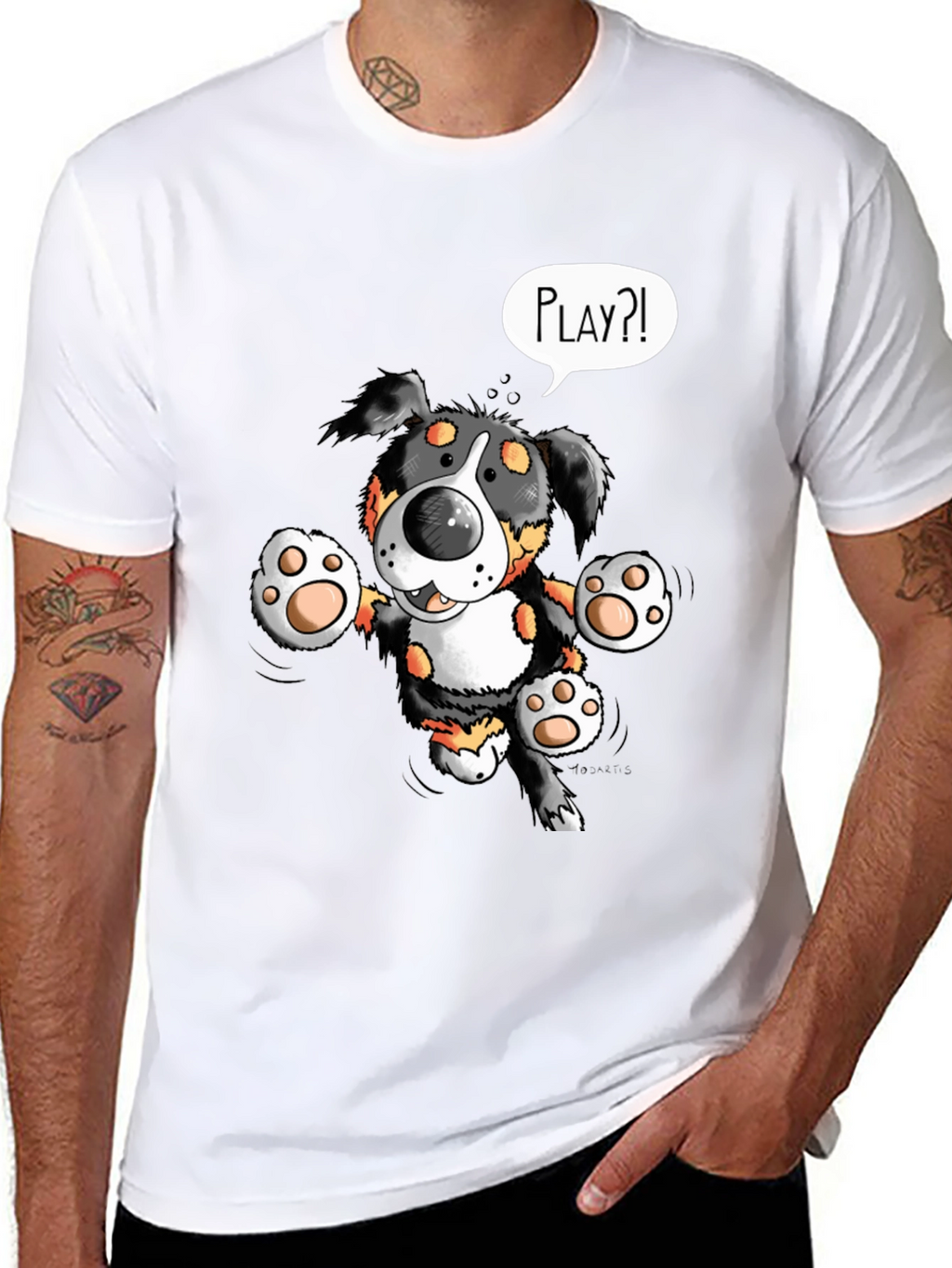 Playful Puppy Cartoon Print T-Shirt