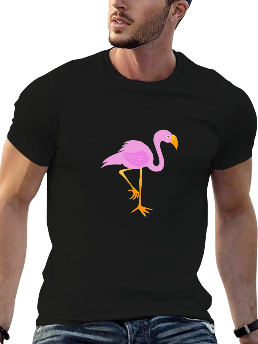 Flamingo Graphic Tee - Stylish Black Cotton T-Shirt