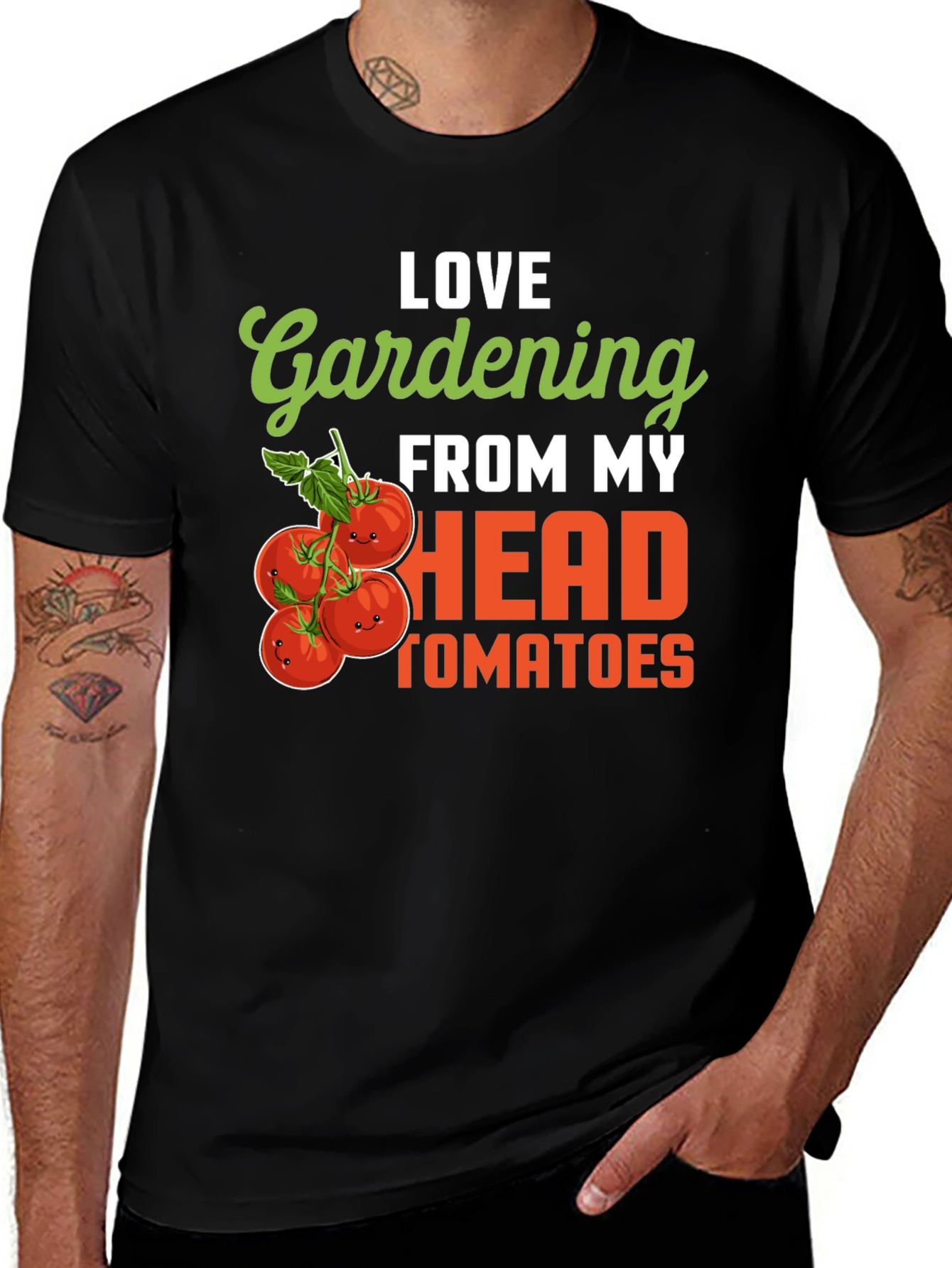Gardening Tomato Humor T-Shirt - Love Gardening From My Head Tomatoes