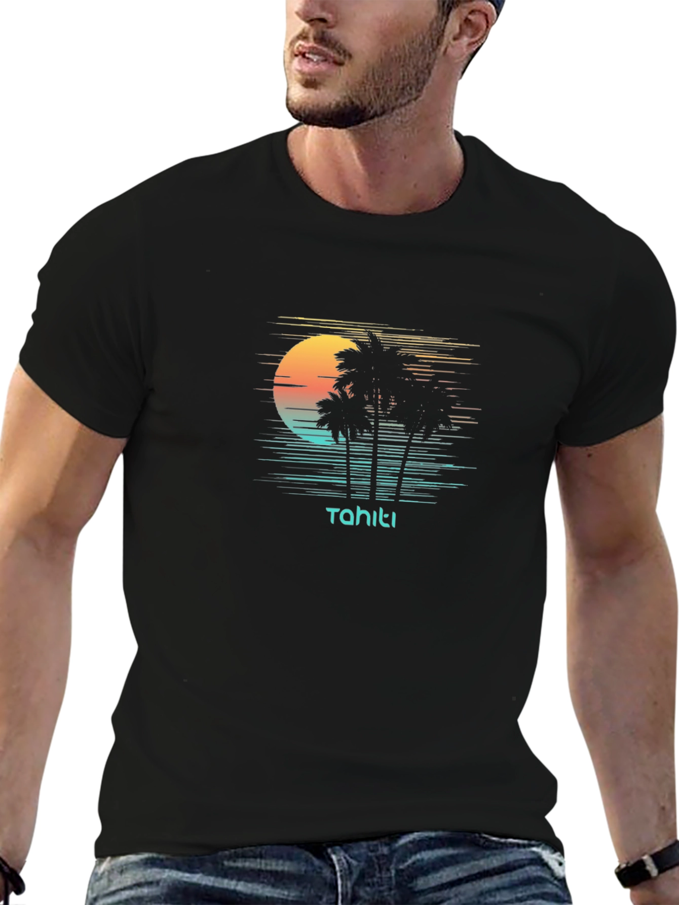 Tahiti Palm Tree Sunset Graphic T-Shirt