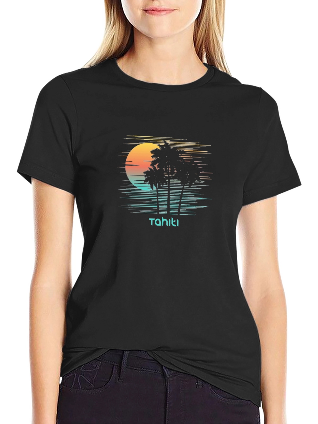Tahiti Palm Tree Sunset Graphic T-Shirt