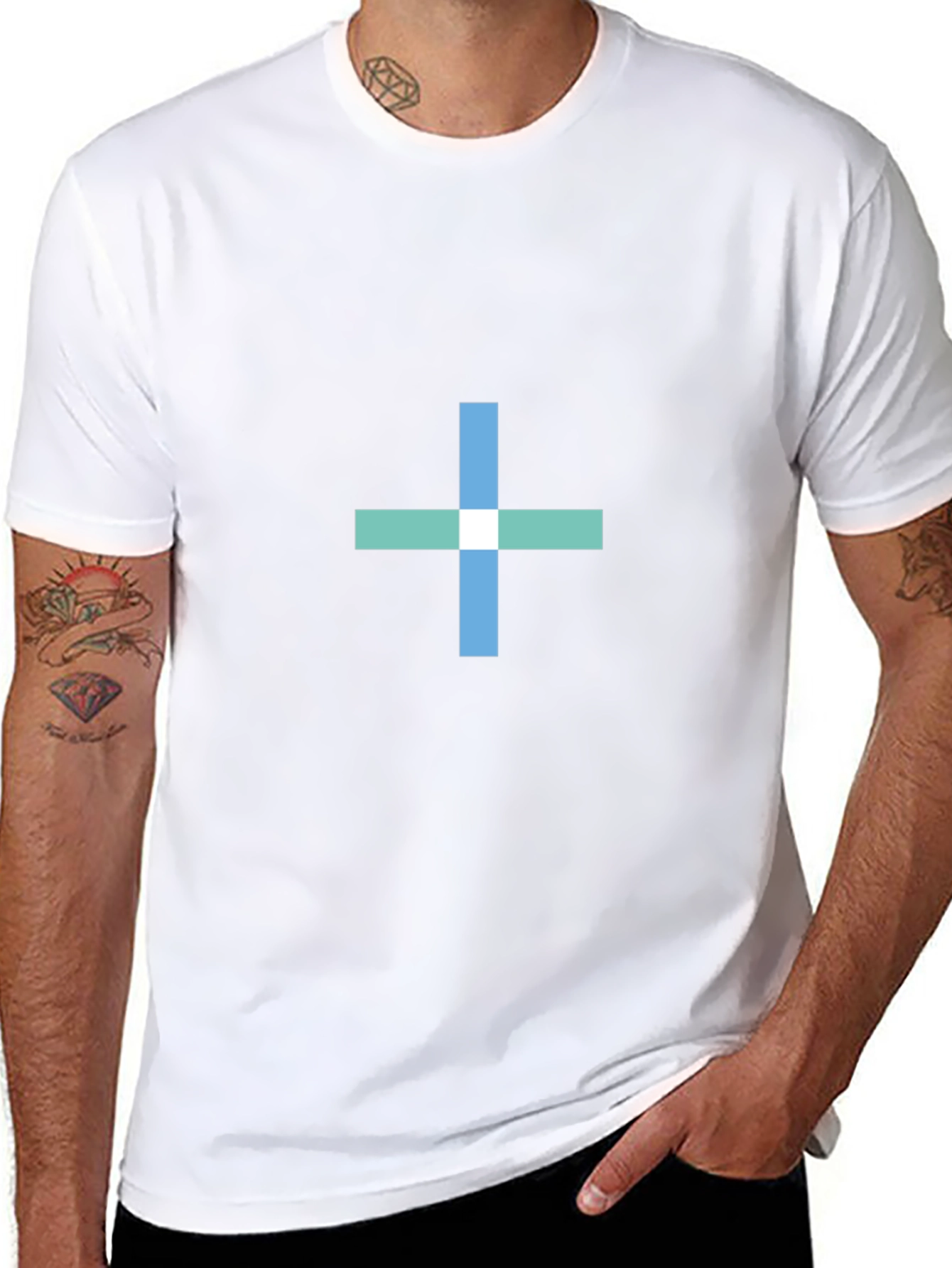 Black T-Shirt with Geometric Cross Design