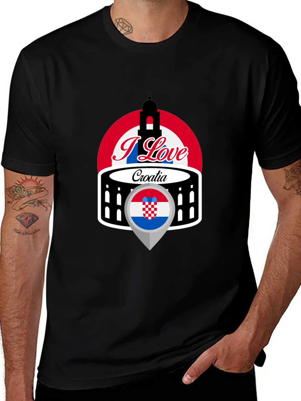 I Love Croatia T-Shirt - Black Graphic Tee