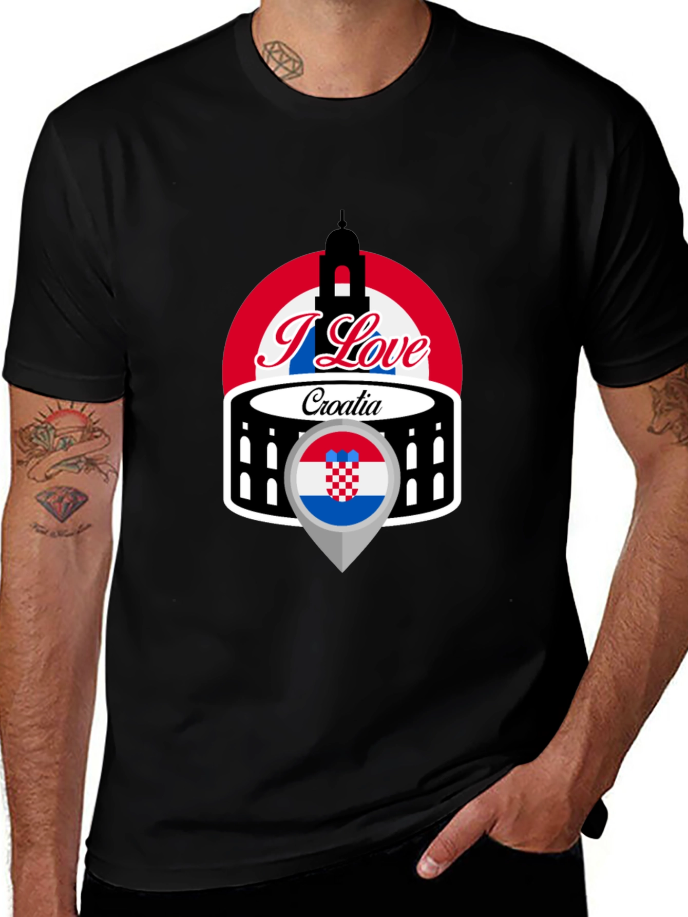 I Love Croatia T-Shirt - Black Graphic Tee