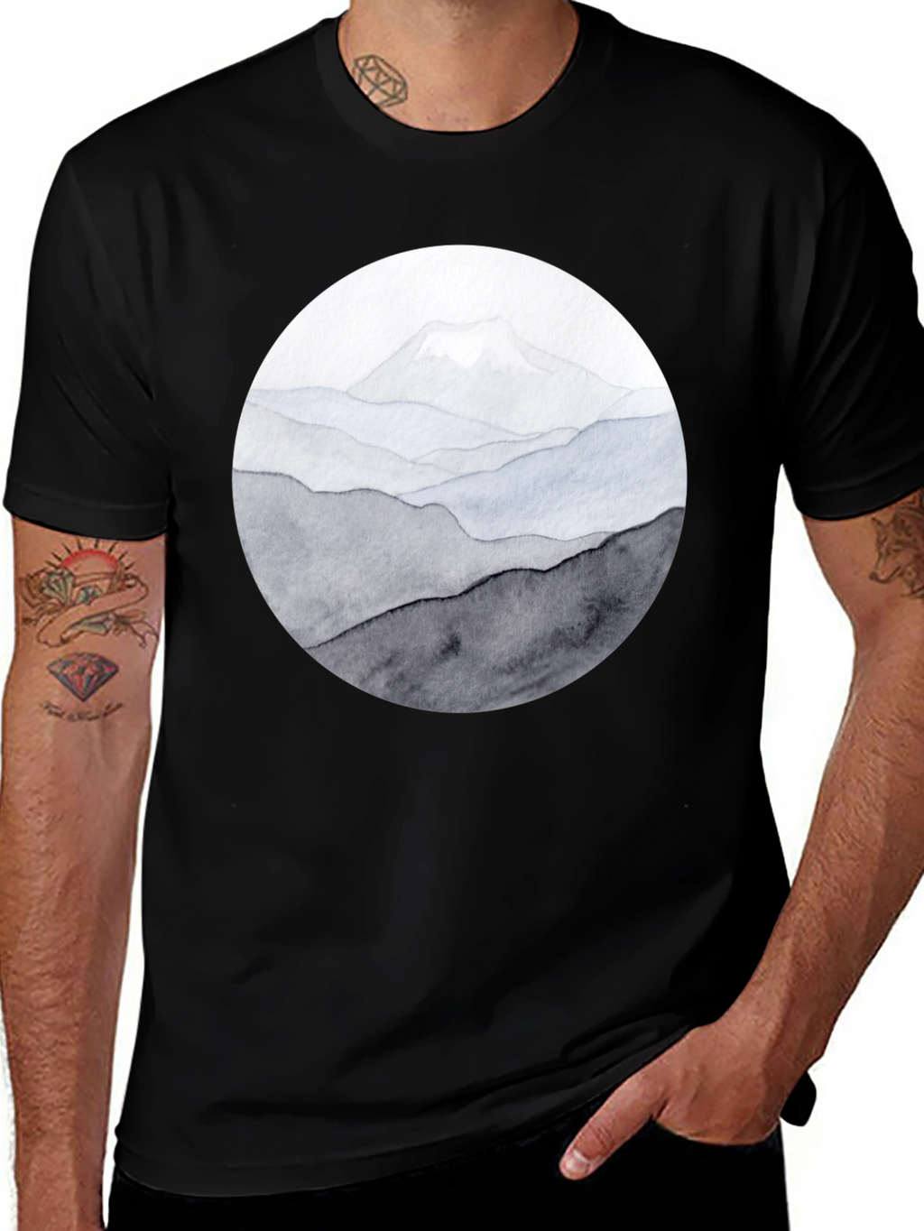 Mountain Range Graphic Tee - Black Casual Shirt