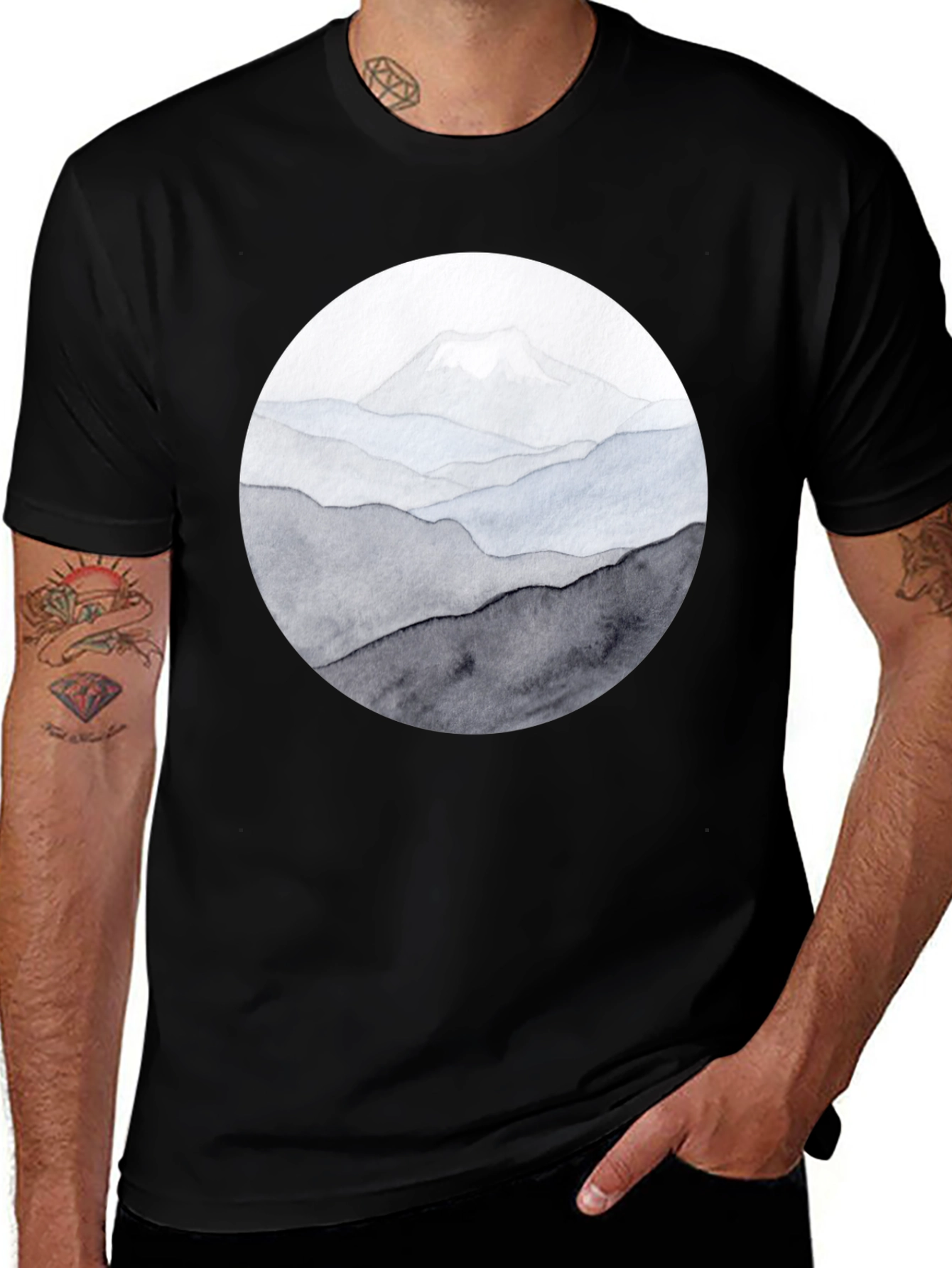 Mountain Range Graphic Tee - Black Casual Shirt